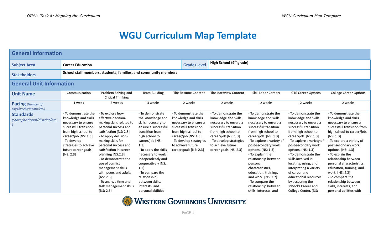 WGU Curriculum Map Template WGU Curriculum Map Template General