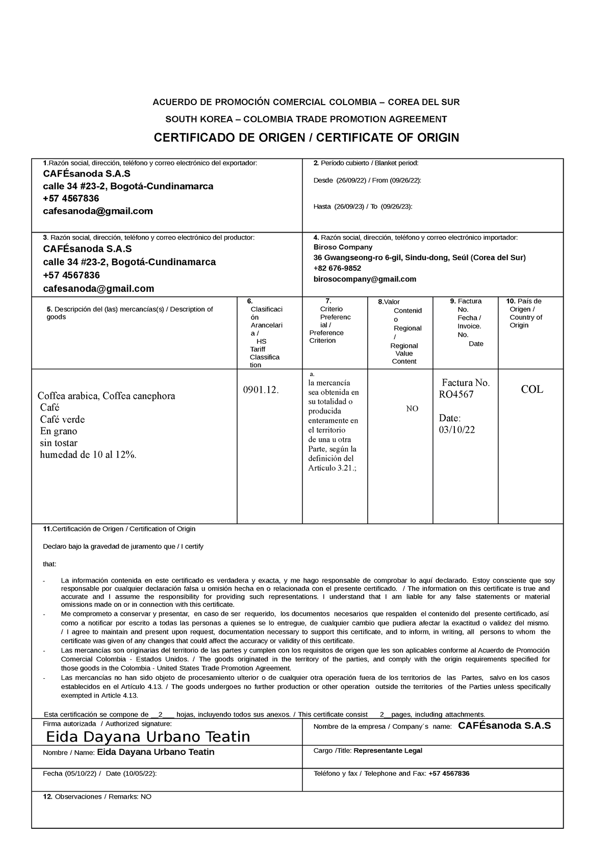 Certificado De Origen Evidencia 5 - ACUERDO DE PROMOCIÓN COMERCIAL ...