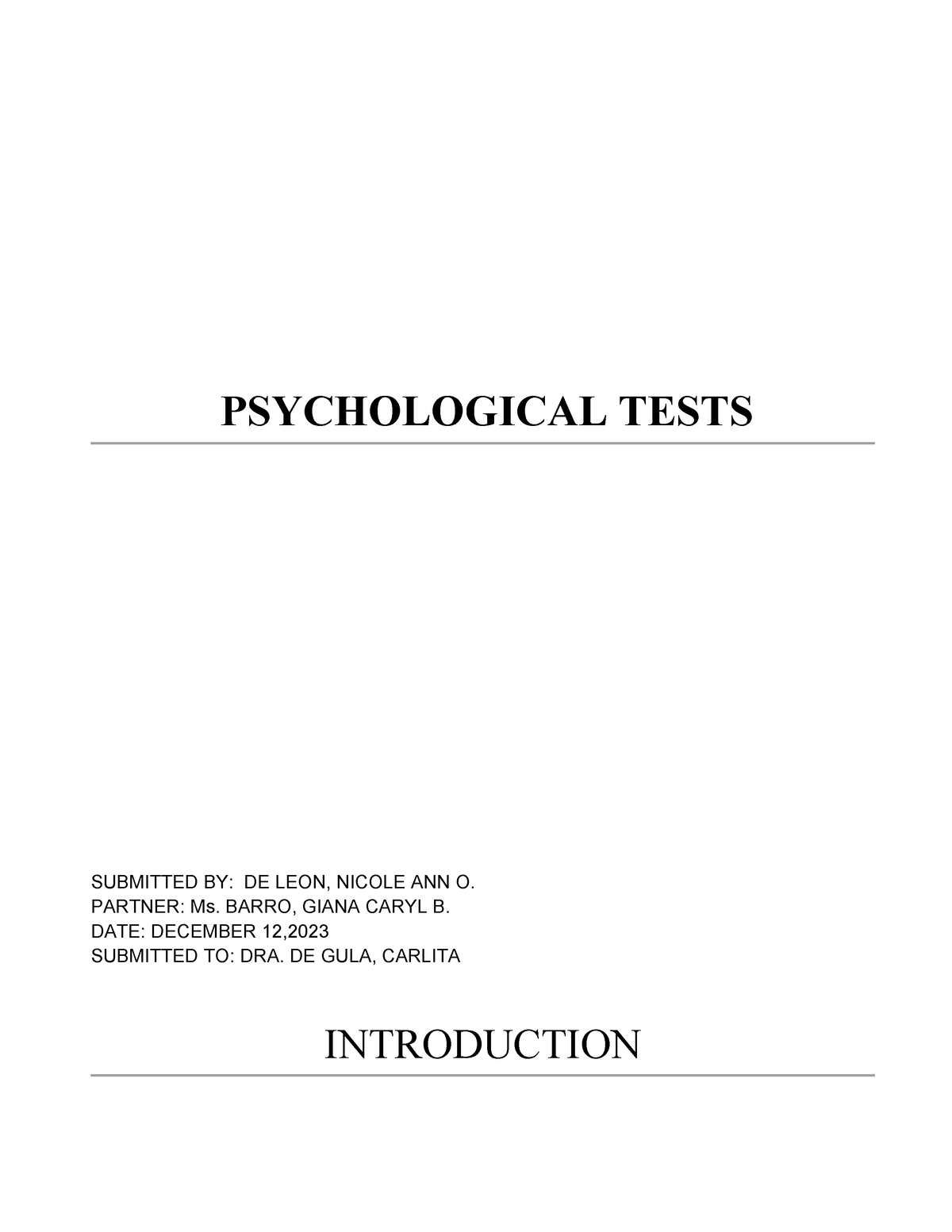 Psychological- Tests - test - PSYCHOLOGICAL TESTS SUBMITTED BY: DE LEON ...