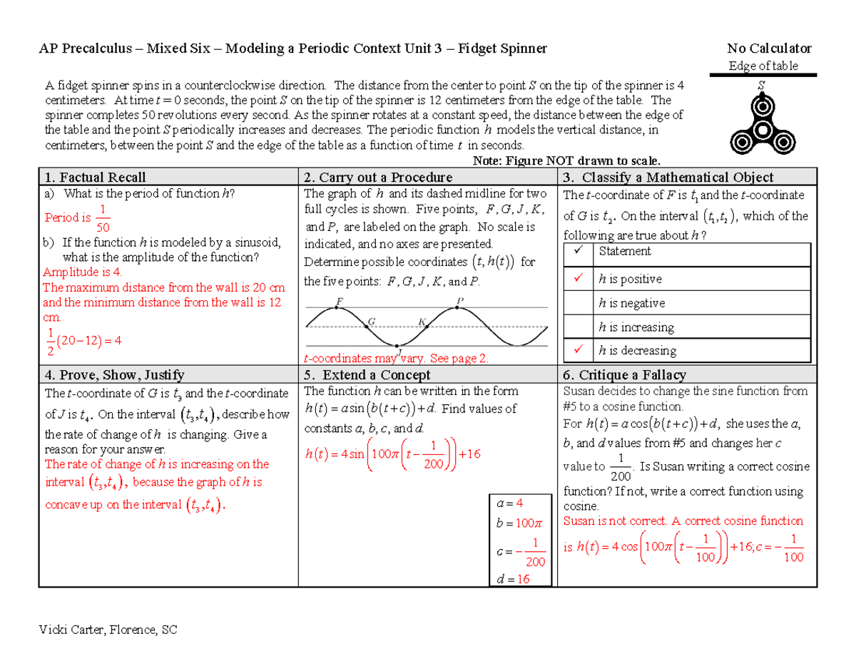 Modeling A Periodic Context Unit 3 Fidget Spinner Key Vicki Carter