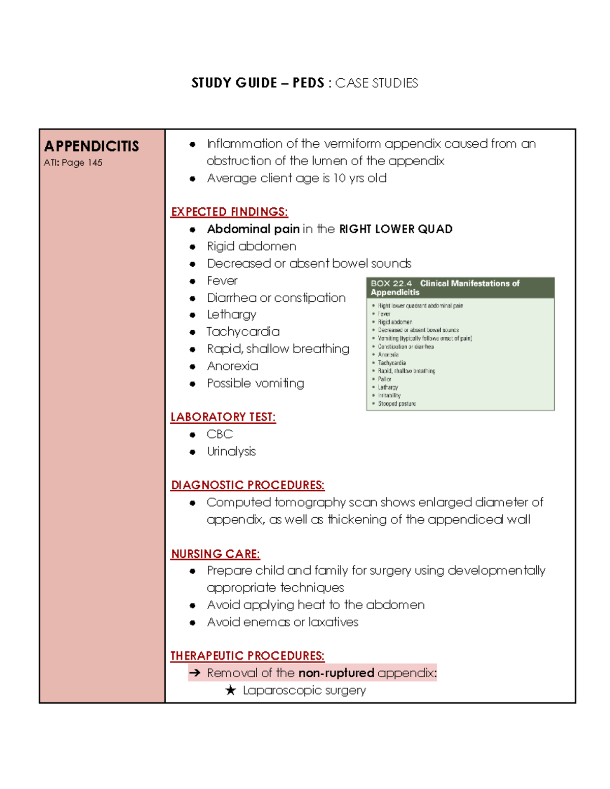 Study Guide – PEDS - Case Studies - STUDY GUIDE – PEDS : CASE STUDIES ...