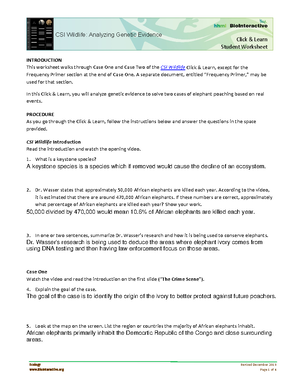 CSIWildlife Worksheet 1 - Ecology Revised December 2018 Click & Learn  Student Worksheet CSI - Studocu