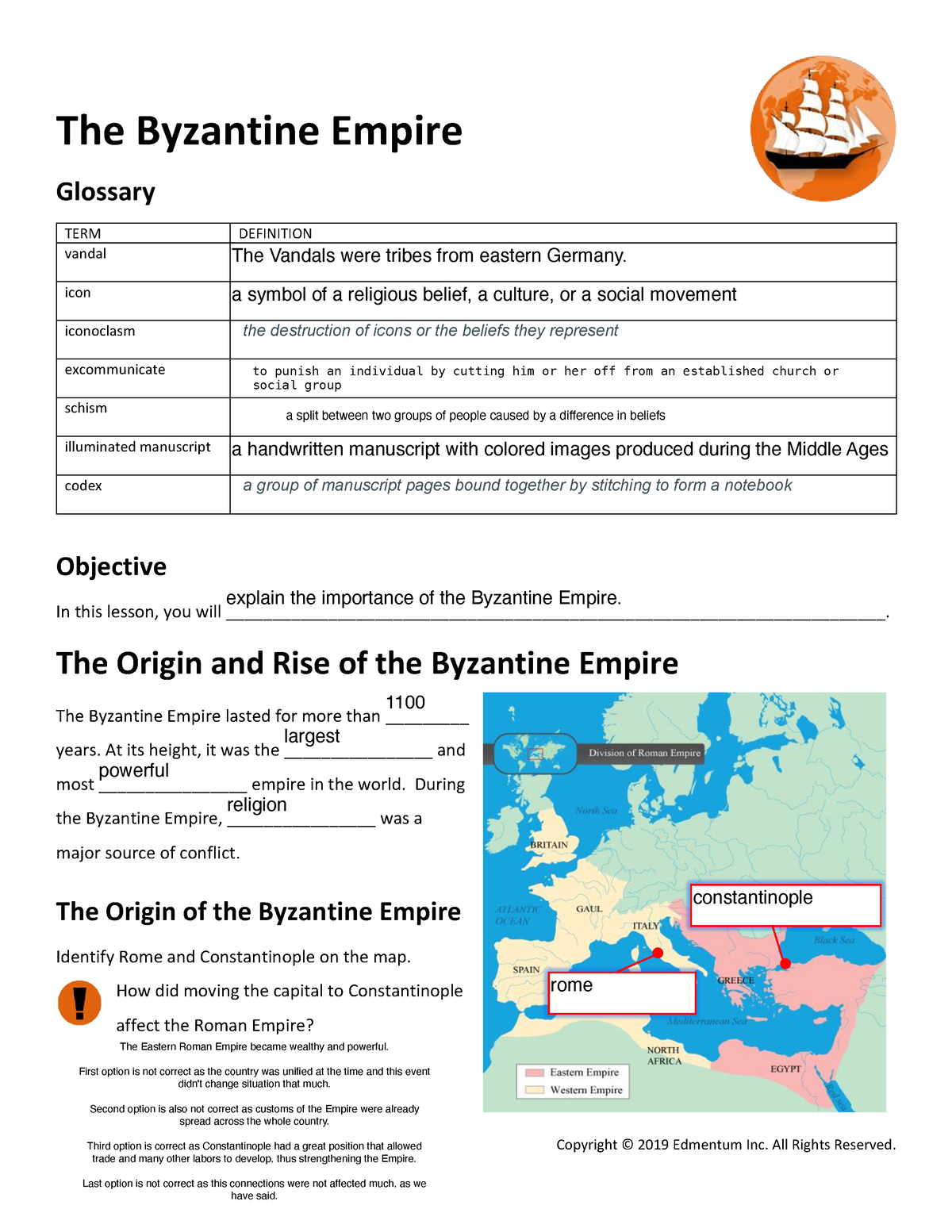 Guided Notes - The Byzantine Empire - The Byzantine Empire Glossary ...