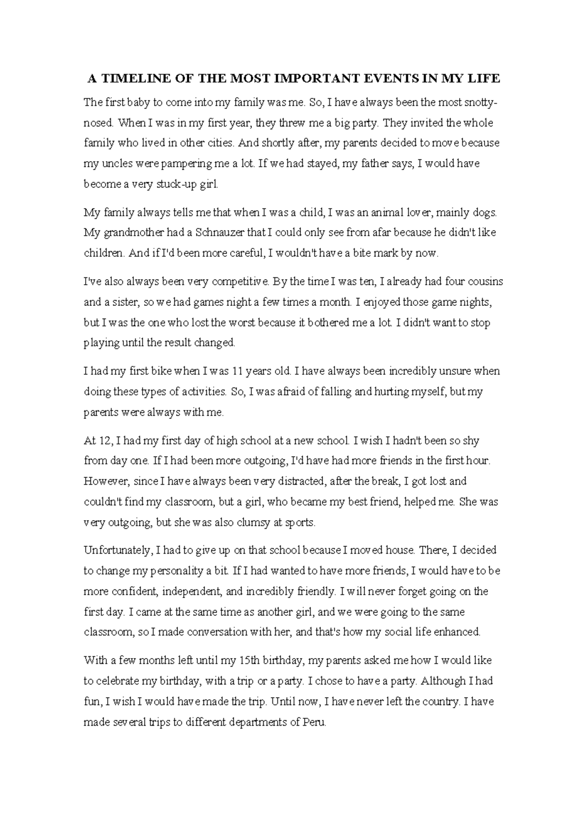 ALP I08 - A TIMELINE OF THE MOST IMPORTANT EVENTS IN MY LIFE The first ...