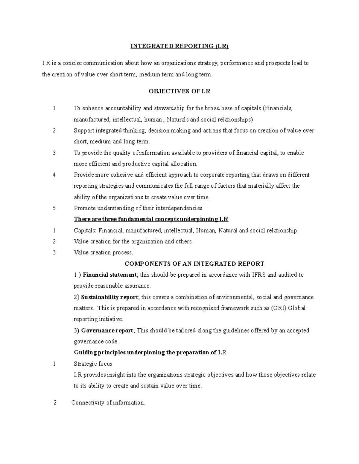 Integrated Reporting IR - INTEGRATED REPORTING (I) I is a concise ...