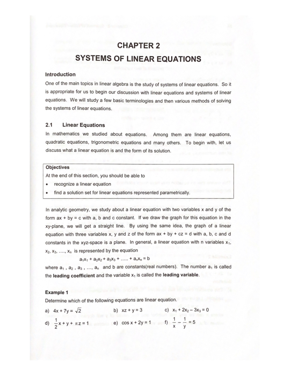 Chapter 2 System OF Linear Equation - Linear Algebra - Studocu