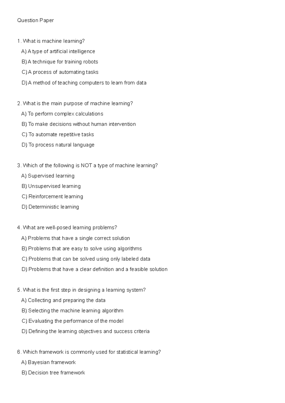 INT354 Machine Learning-I - Question Paper What is machine learning? A ...