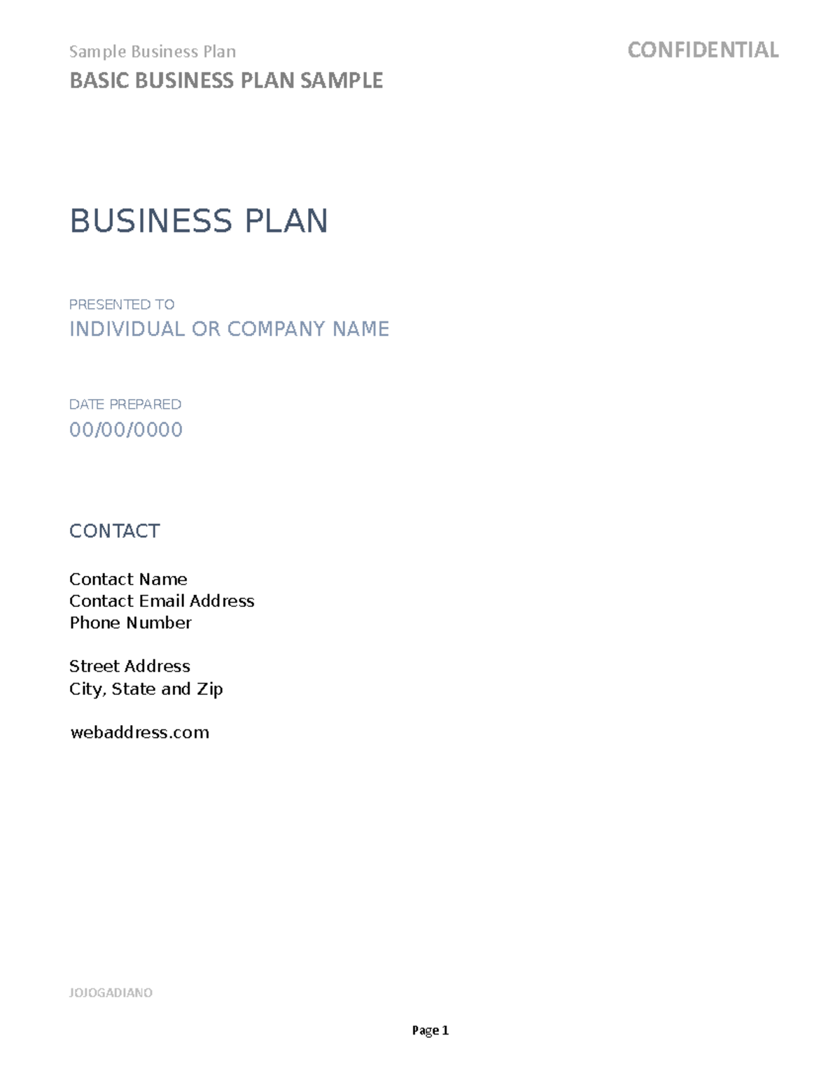 Business plan - BASIC BUSINESS PLAN SAMPLE BUSINESS PLAN PRESENTED TO ...