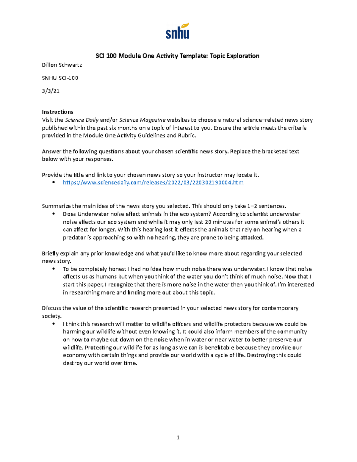 Recent SCI 100 One-Two Activity snhu - SCI 100 Module One Activity ...