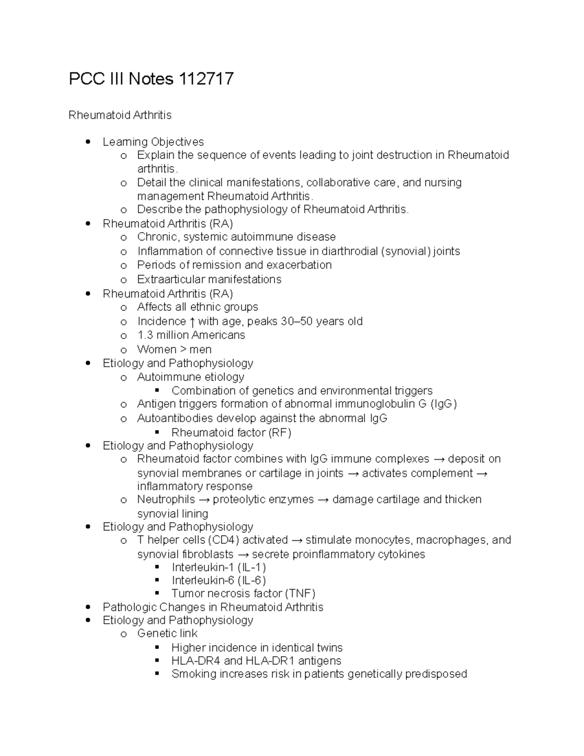 PCC III Notes 112717 , Pcc III , UWF , StuDocu