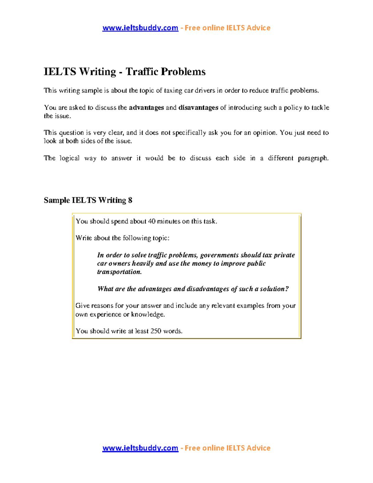 essay about traffic problems