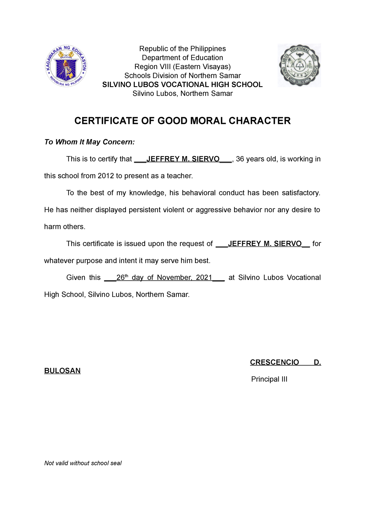 Certificate of Good Moral Character - Republic of the Philippines ...