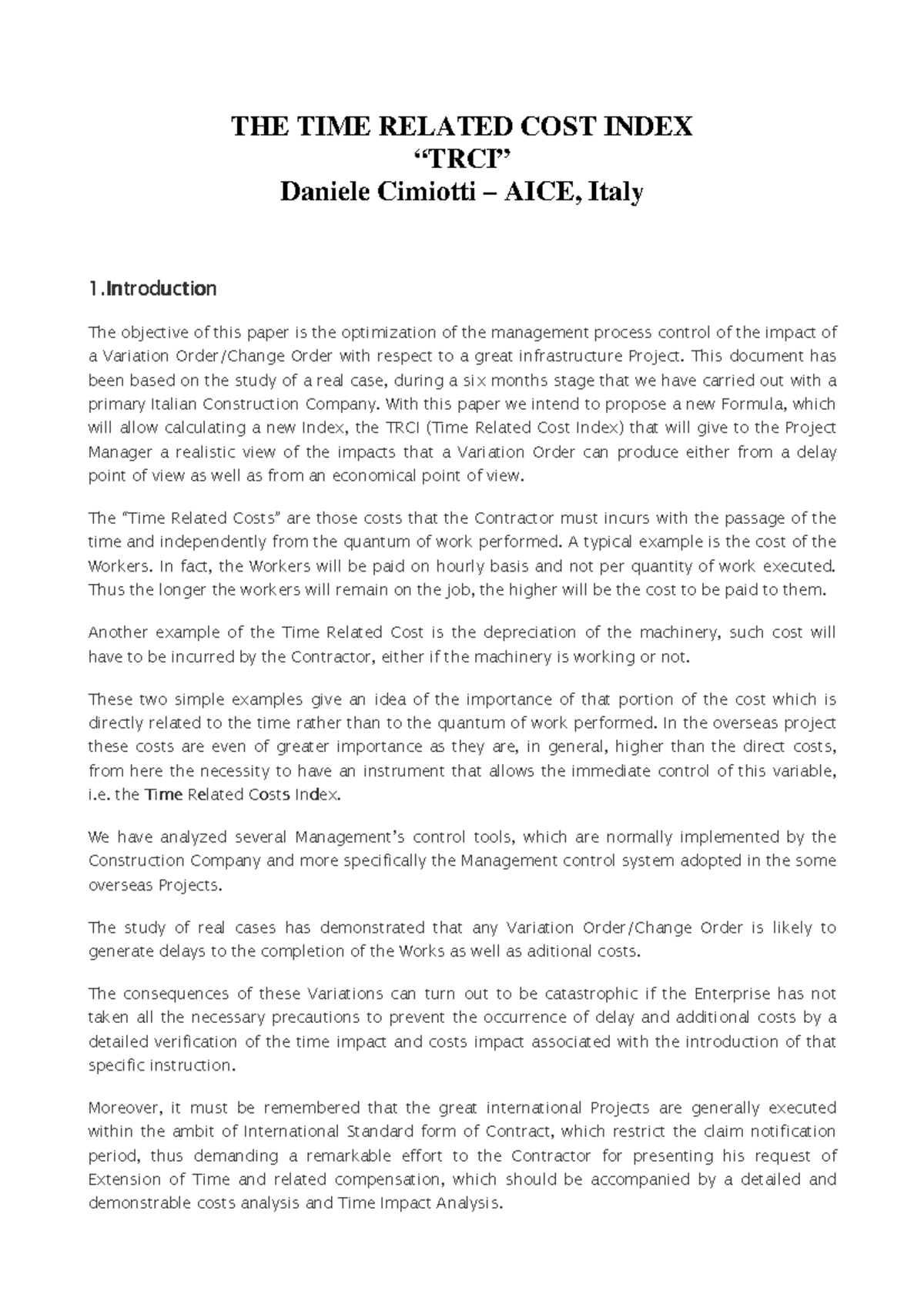 Cimiotti - Time Related Cost - THE TIME RELATED COST INDEX “TRCI ...