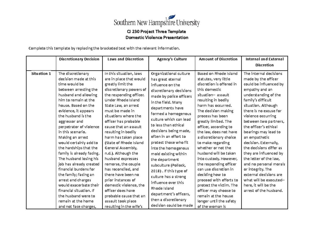 CJ 230 Project Three - Discretionary Decision Laws and Discretion ...