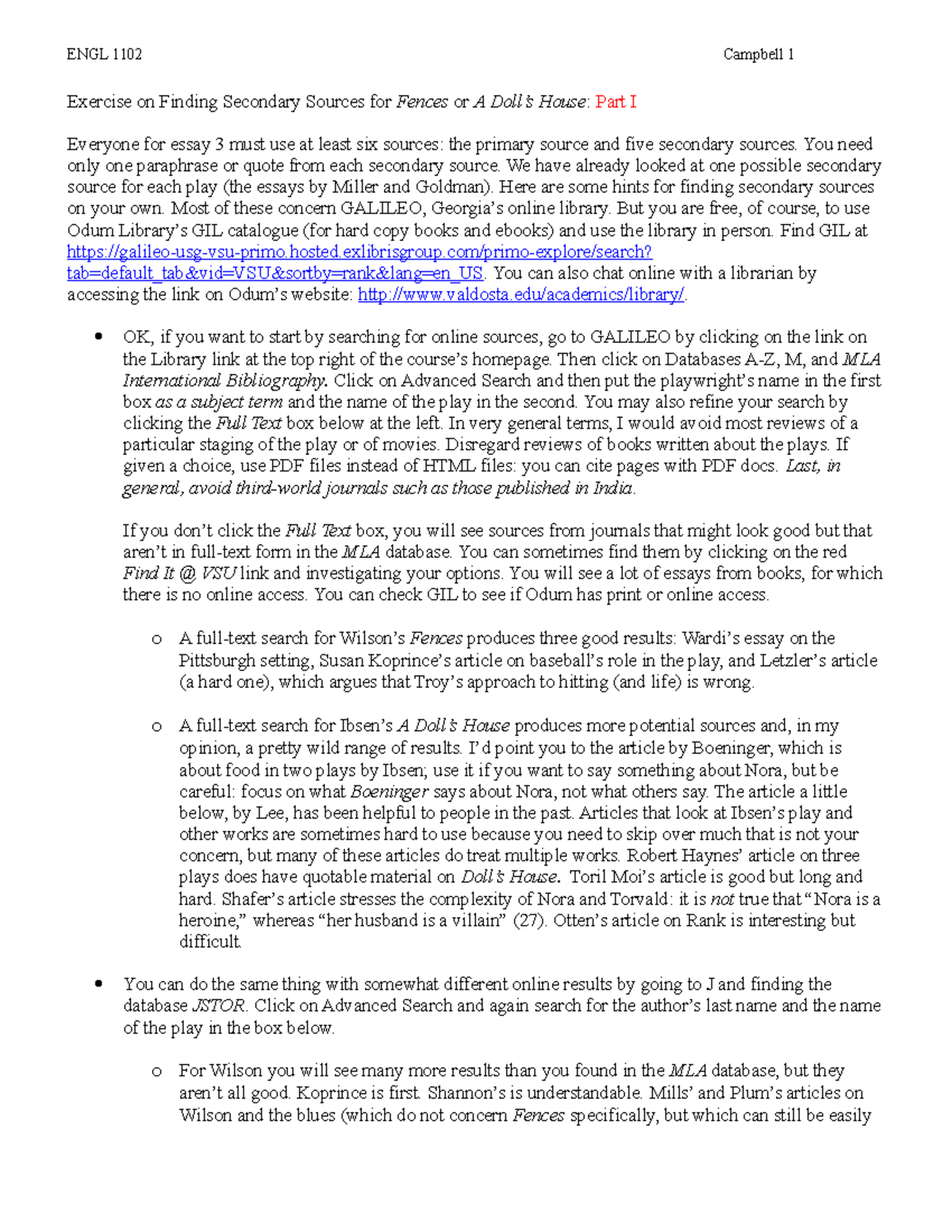 First Secondary Sources Exercise Completed - ENGL 1102 Campbell 1 ...