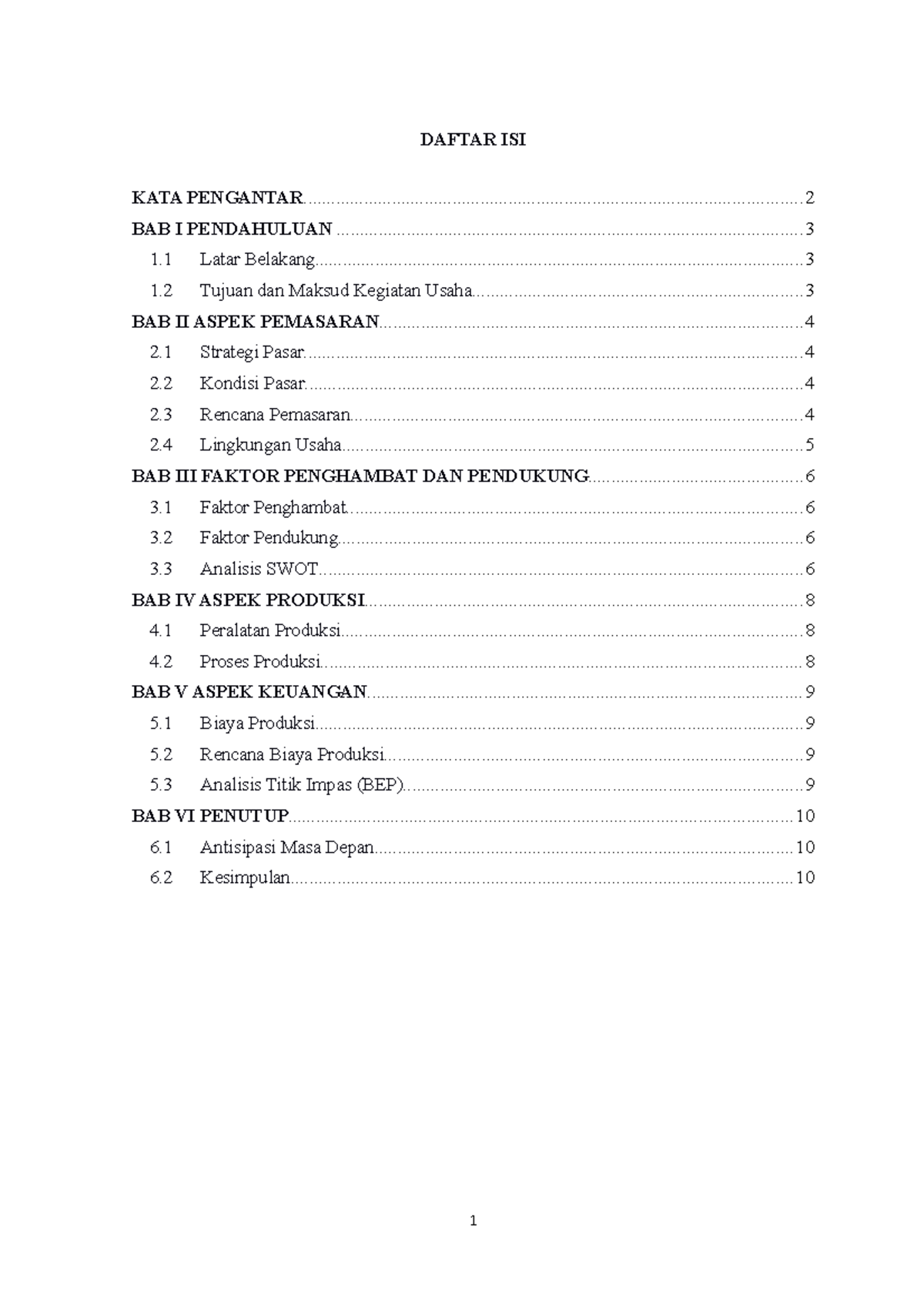 Proposal Kewirausahaan - Mata Kuliah Kewirausahaan - DAFTAR ISI KATA ...