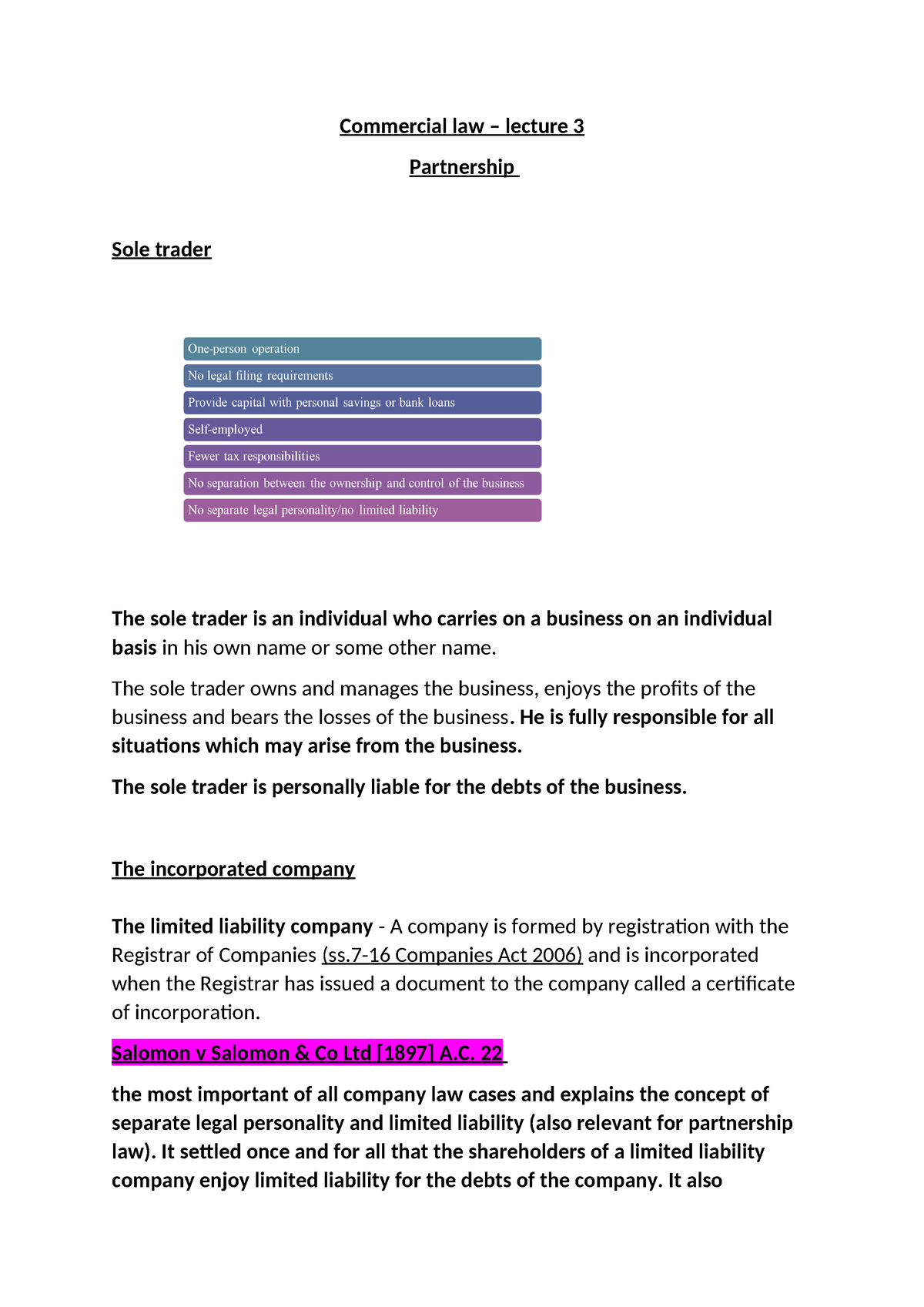 Commercial Law - Lecture 3 - Commercial Law – Lecture 3 Partnership ...