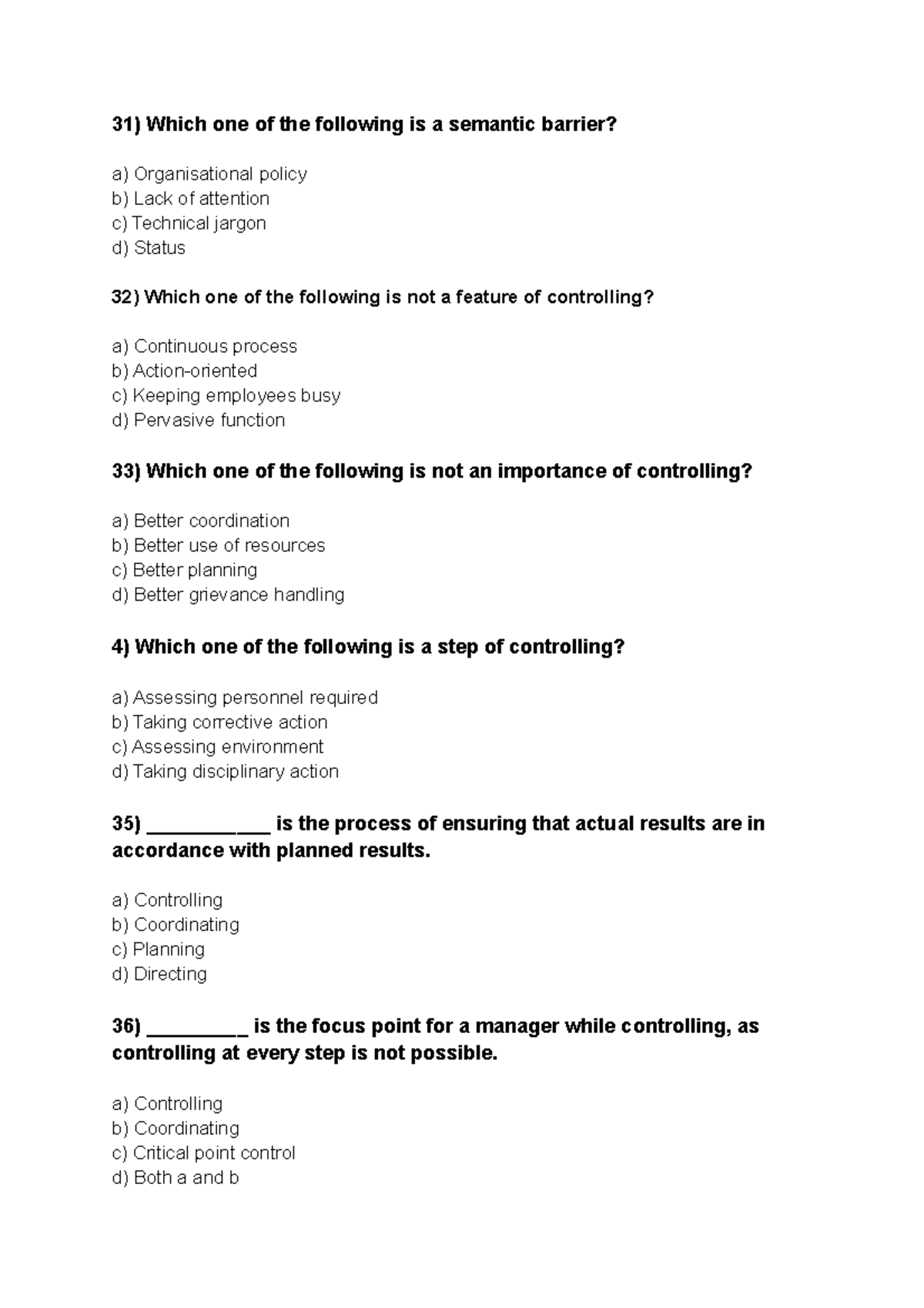 Principles Of Management MCQ Unit 3 - 31) Which One Of The Following Is ...