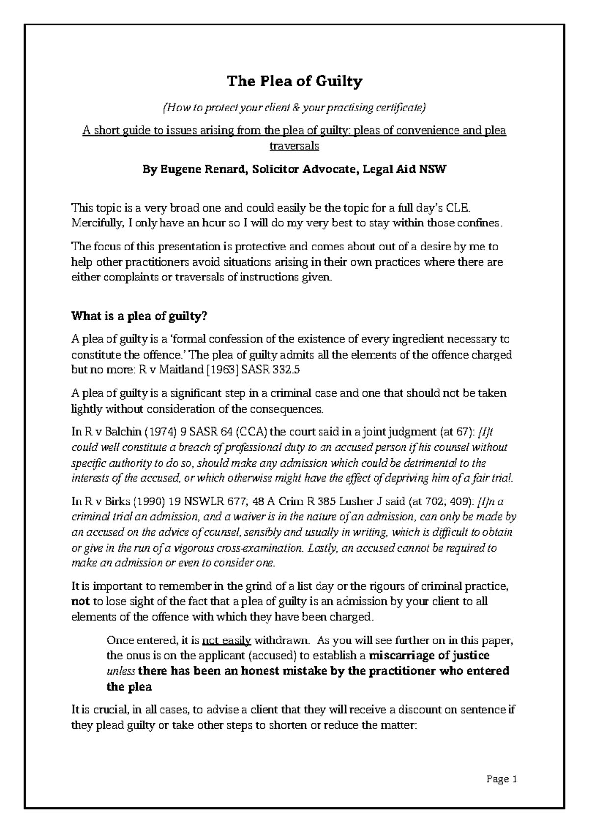 Criminal law conference paper 14a The Plea of Guilty - The Plea of ...