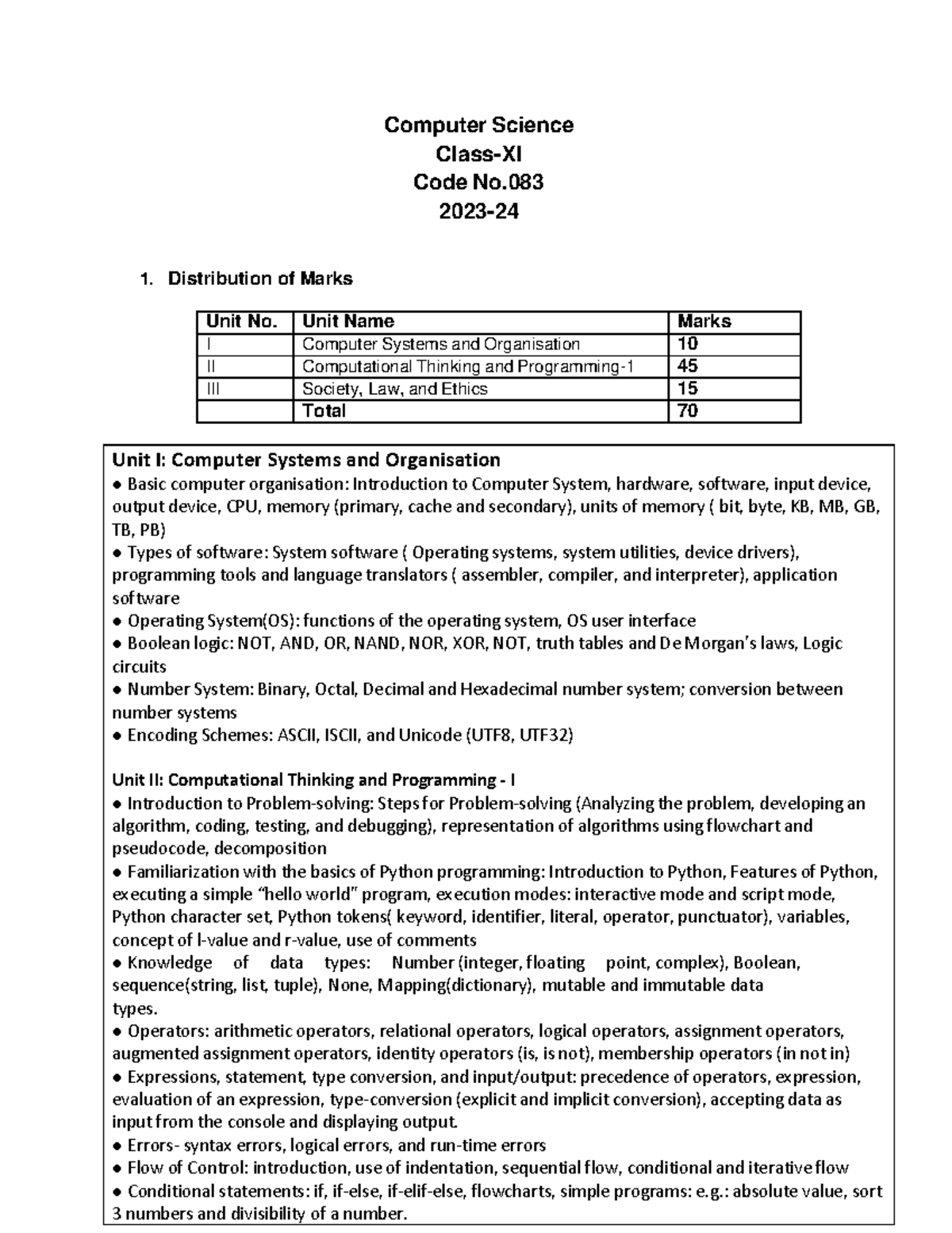 11 Computer Science eng 202324-1 - Computer Science Class-XI Code No ...