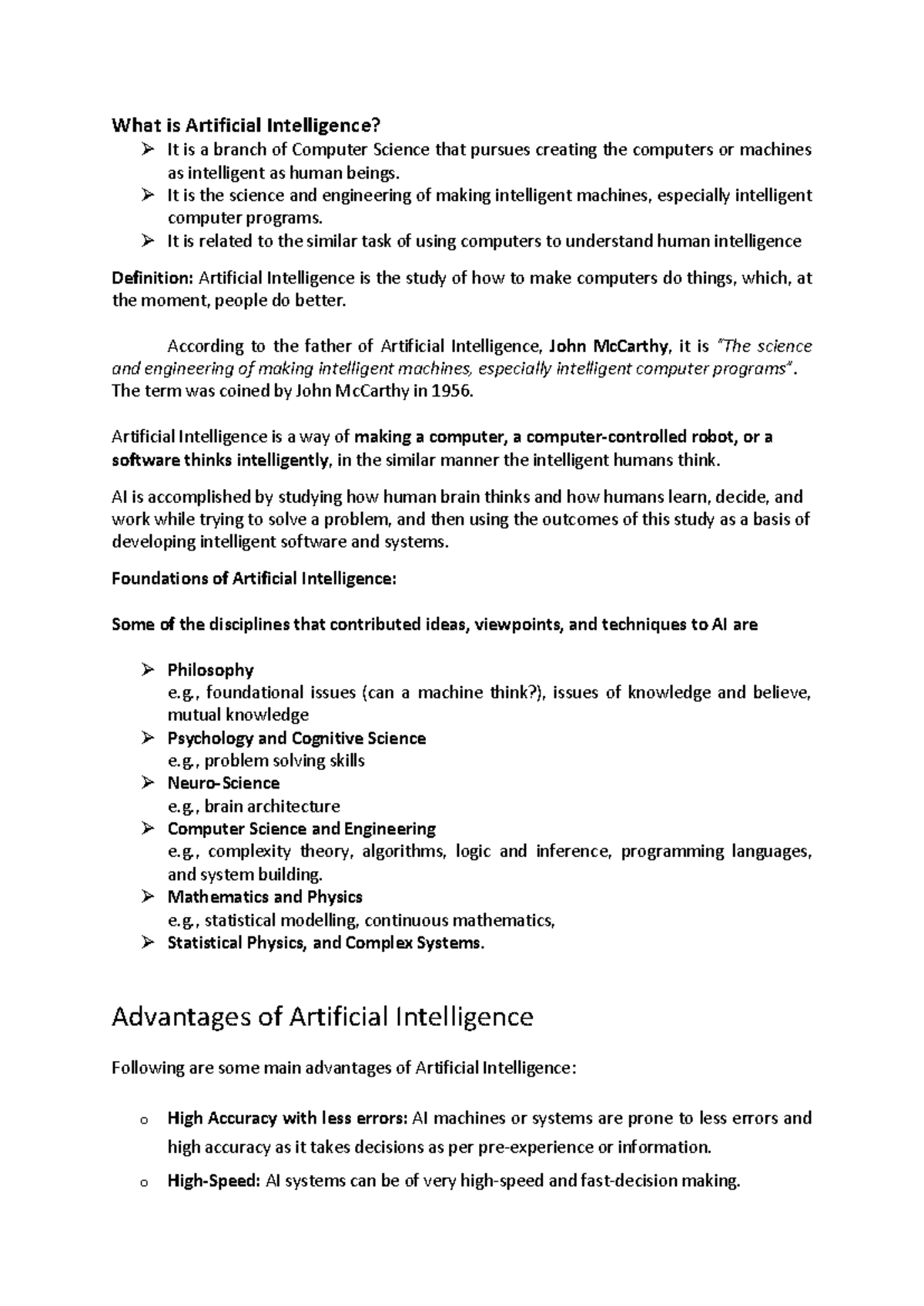 AI Unit1 - Notes - What is Artificial Intelligence? It is a branch of ...
