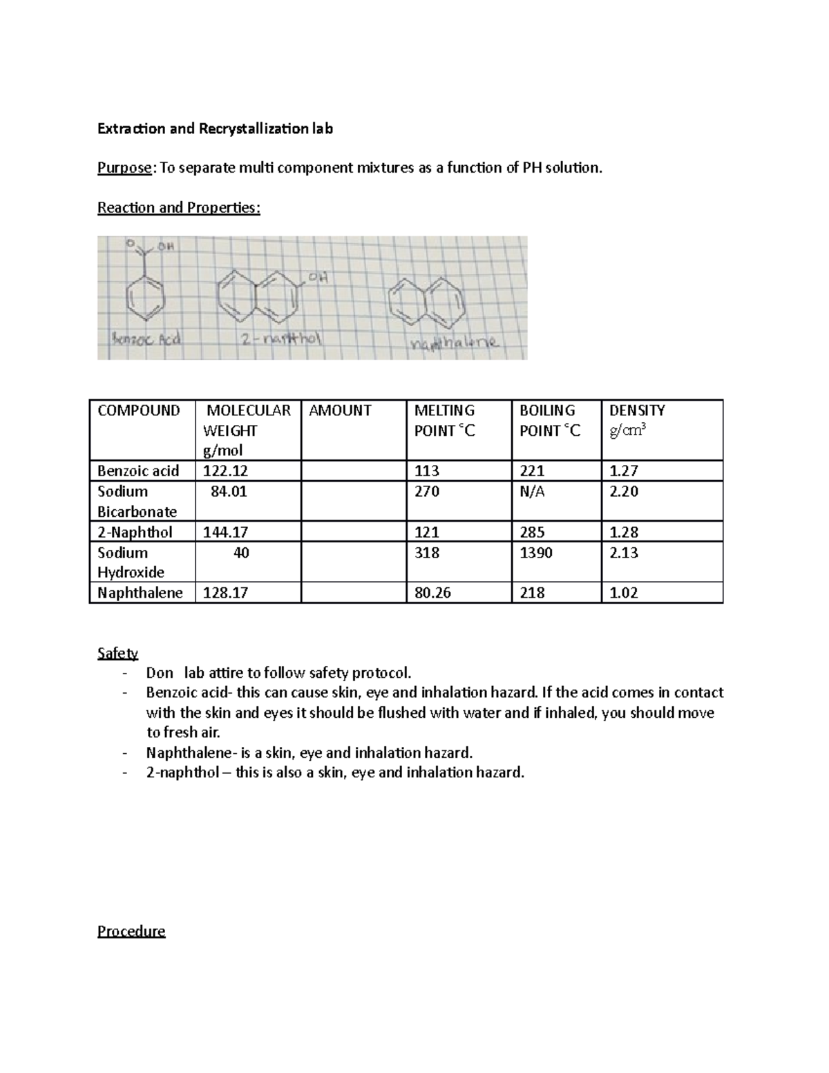 Crystallization lab Extraction and Recrystallization lab Purpose To