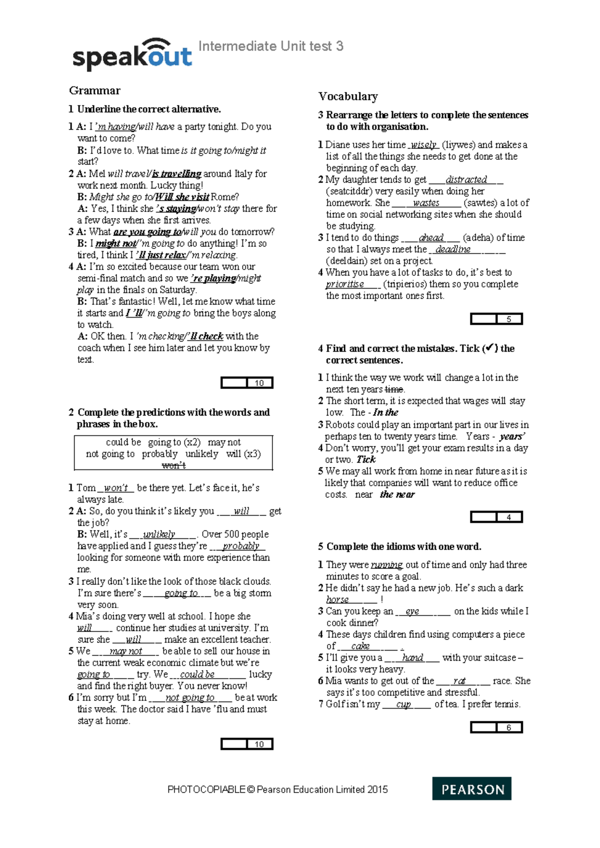 Unit 3 - Practice Exercise - Intermediate Unit test 3 Grammar 1 ...
