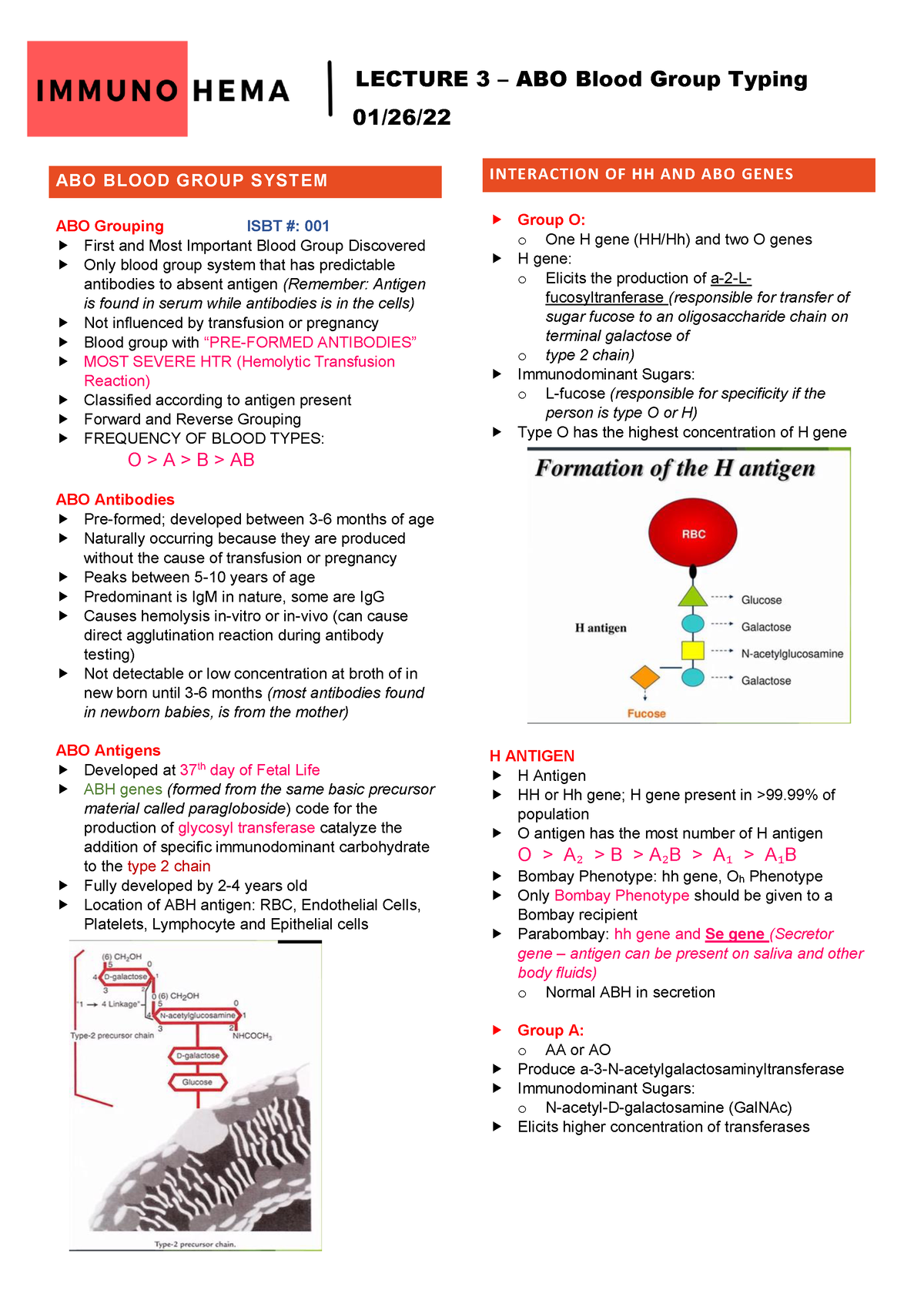 Lecture 3 - ABO Blood Group - LECTURE 3 – ABO Blood Group Typing 01/26 ...