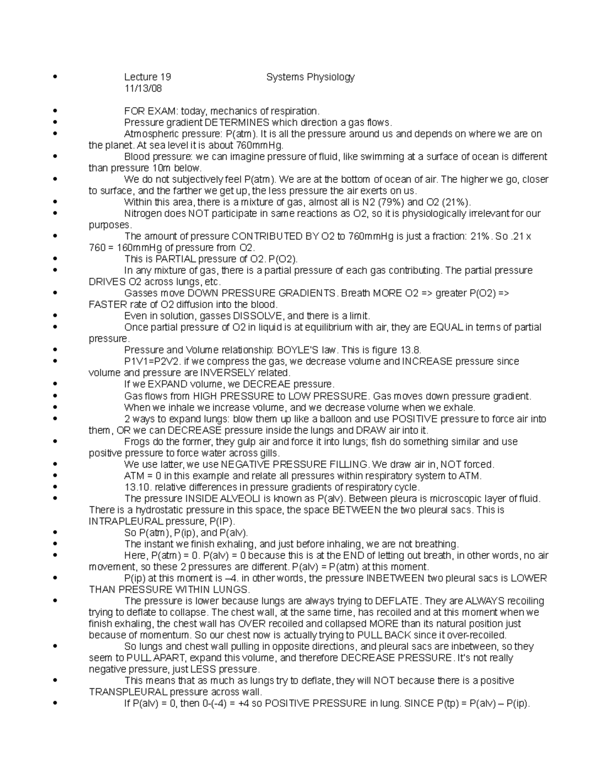 Sys Phys Lec 19 - Lecture notes 1 - Lecture 19 Systems Physiology 11/13 ...