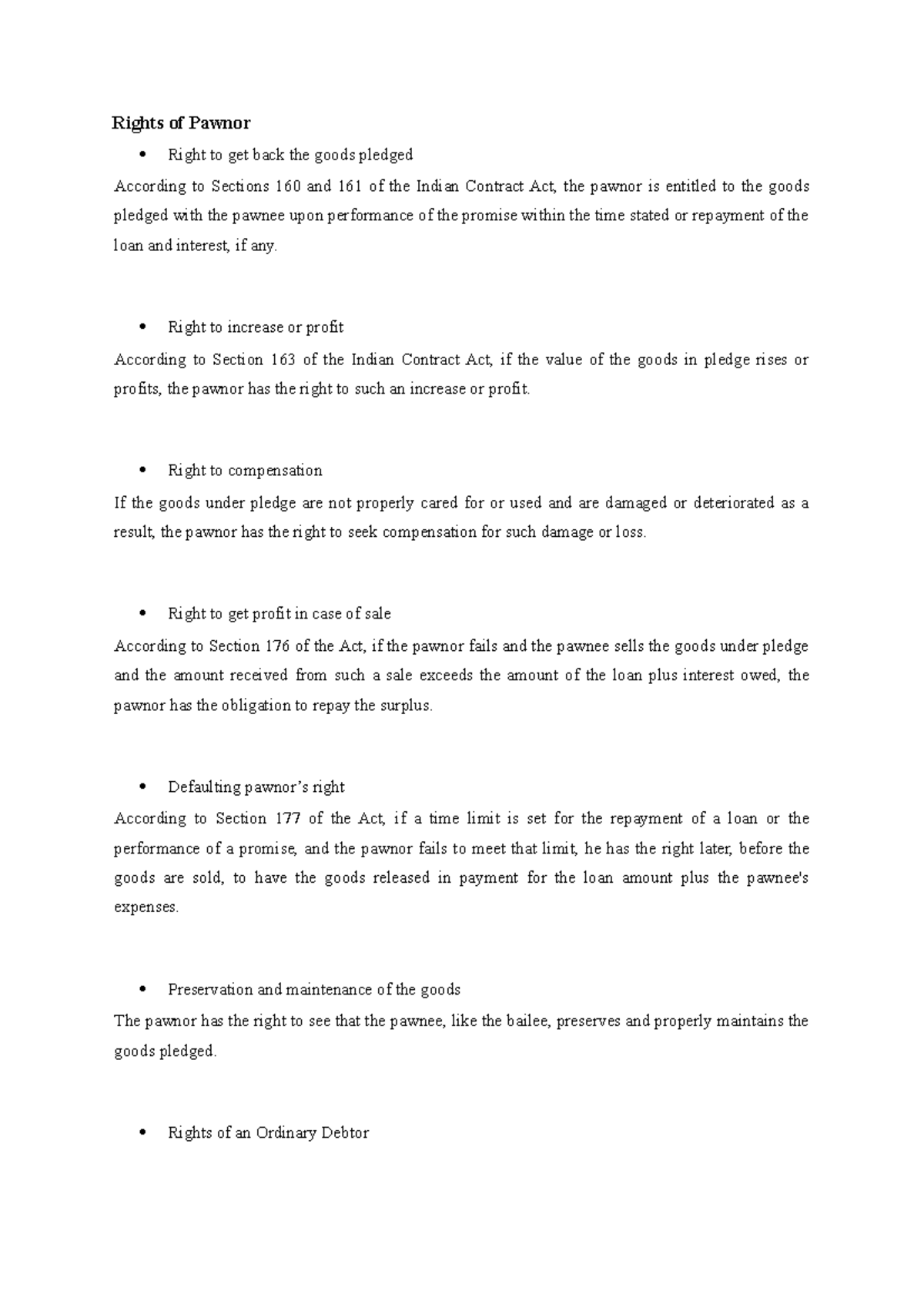 Contract Law 2 notes - Rights of Pawnor Right to get back the goods ...