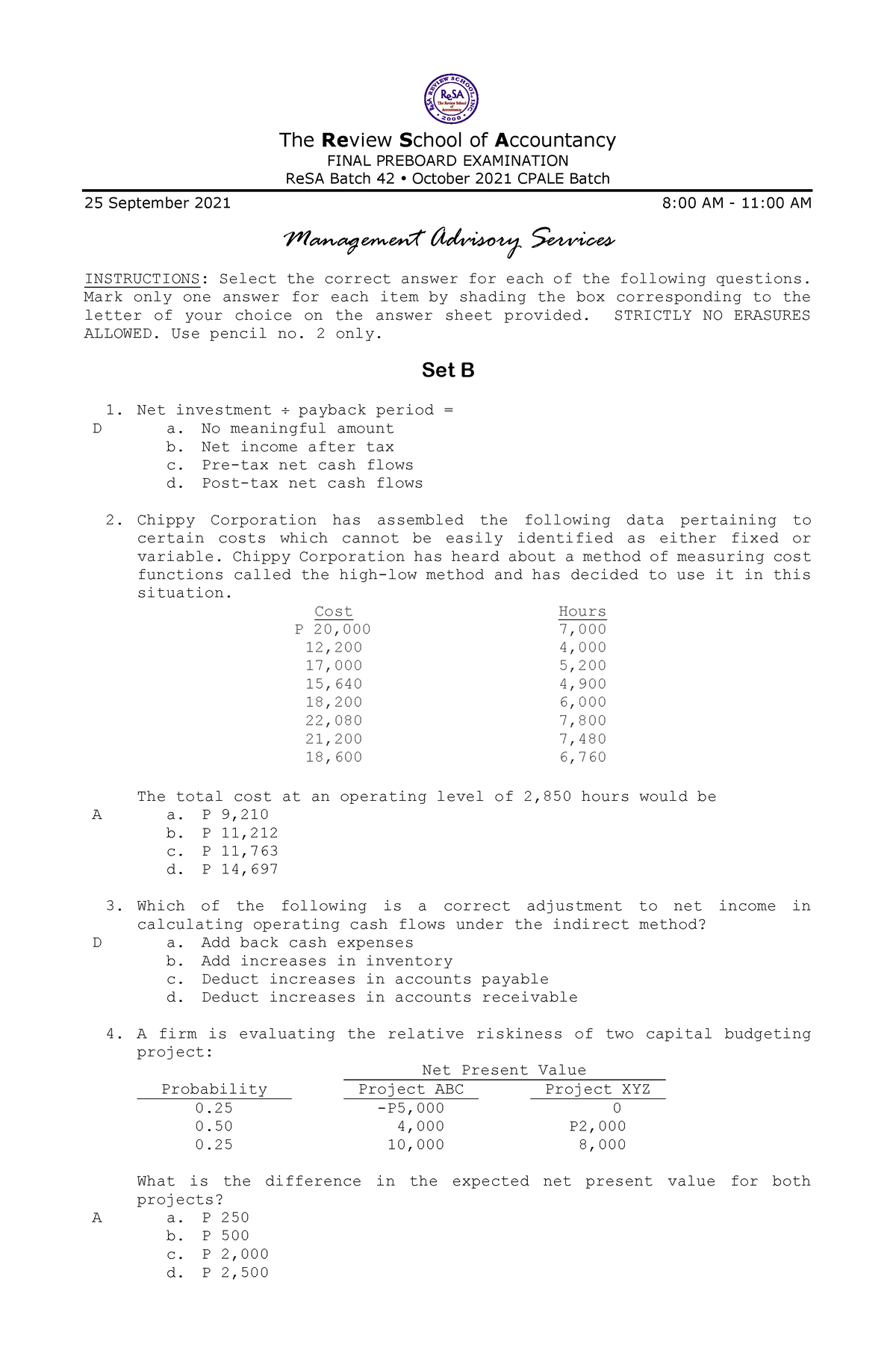 Re SA B42 MAS Final PB Exam Questions Answers Solutions - The Review ...