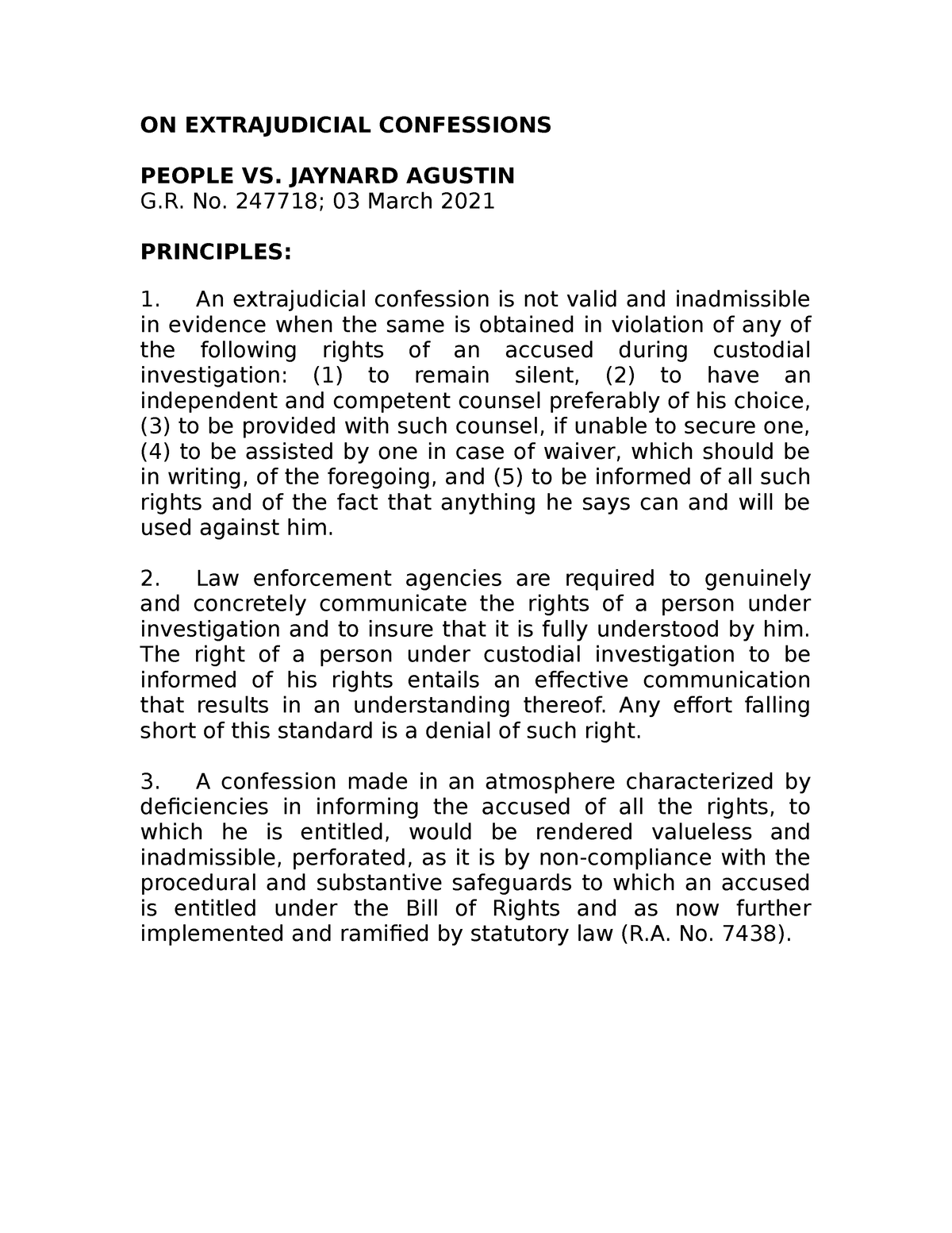 Philippine Supreme Court (SC) Jurisprudence 2021 ON EXTRAJUDICIAL