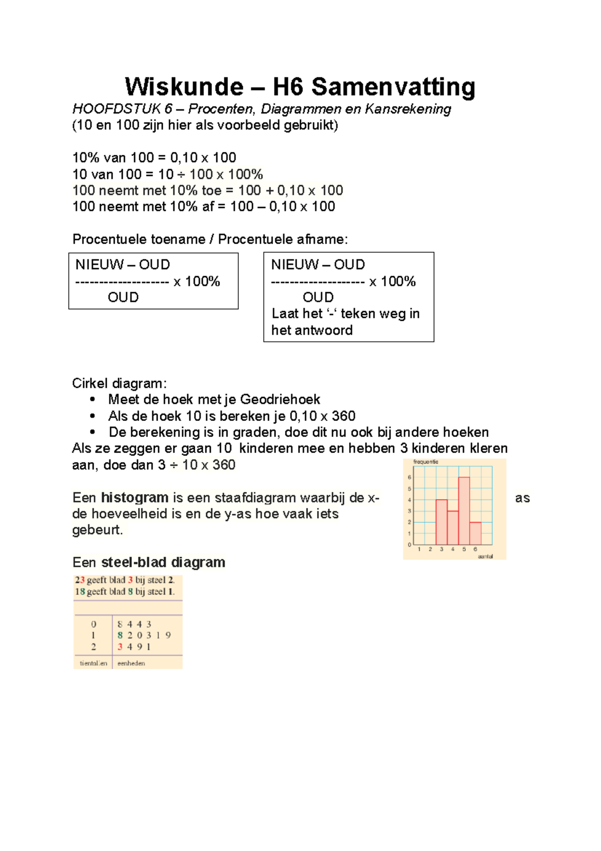 Wiskunde Hoofdstuk 6 Procenten, Diagrammen En Kansrekening - Wiskunde ...