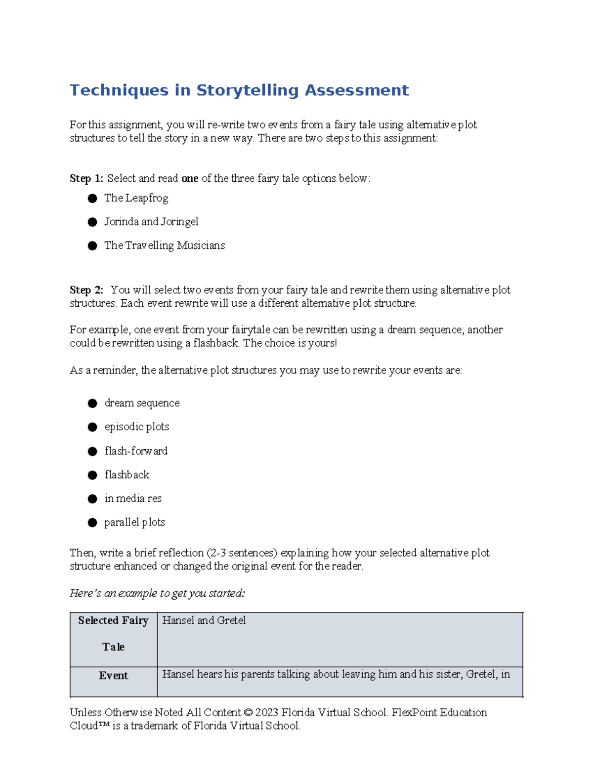 Storytelling assess rubric 2 - Techniques in Storytelling Assessment ...