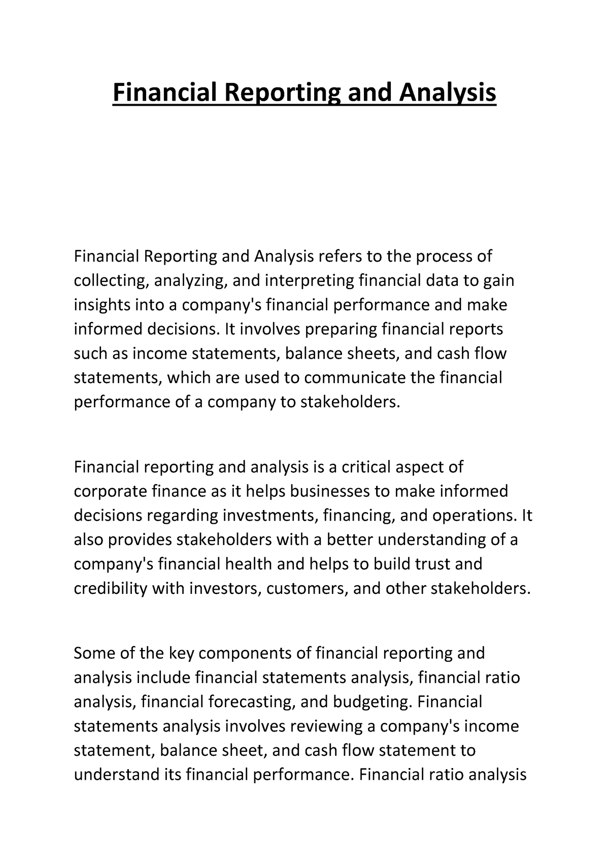 Financial Reporting And Analysis 1 - Financial Reporting And Analysis ...