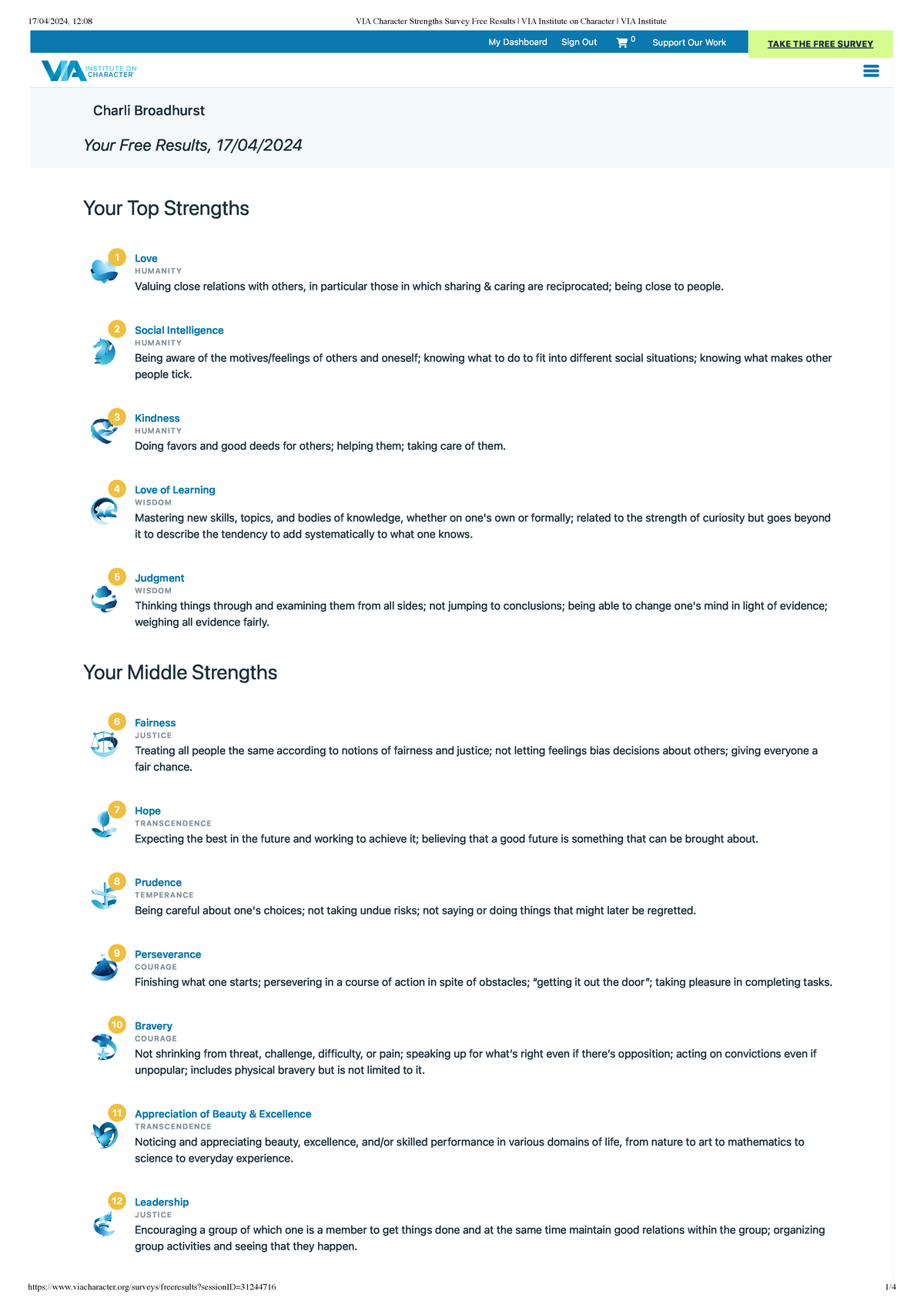 VIA Character Strengths Survey Free Results VIA Institute on Character ...