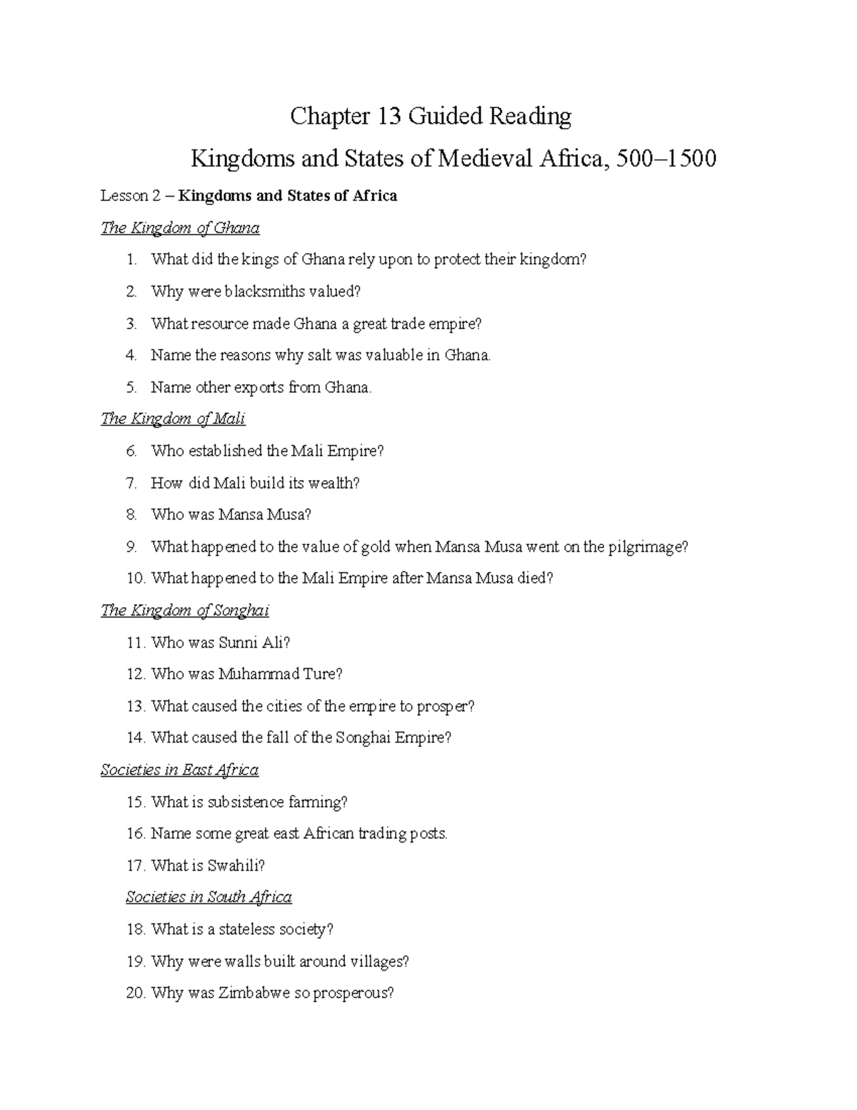 Chapter+13+Guided+Reading+Lesson+2+%28Africa%29 - Chapter 13 Guided ...