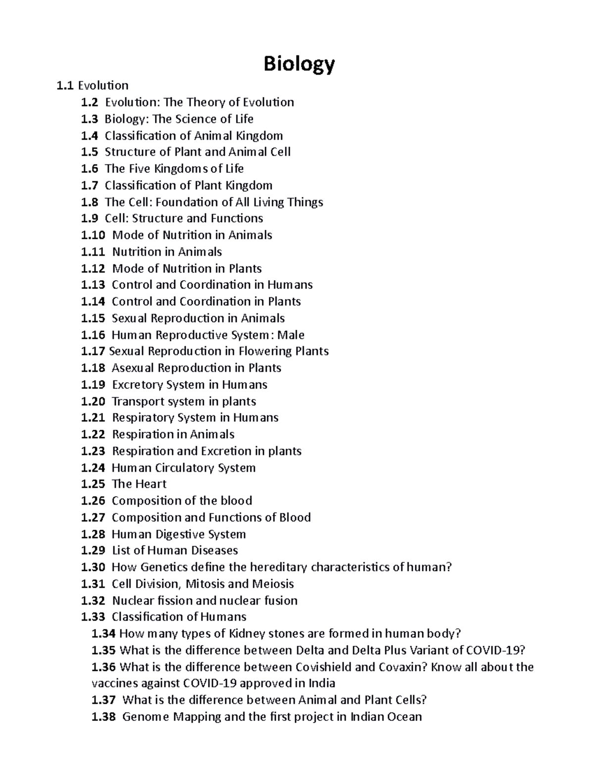 Content Biology 4 NDA - Biology 1 Evolution 1 Evolution: The Theory of ...