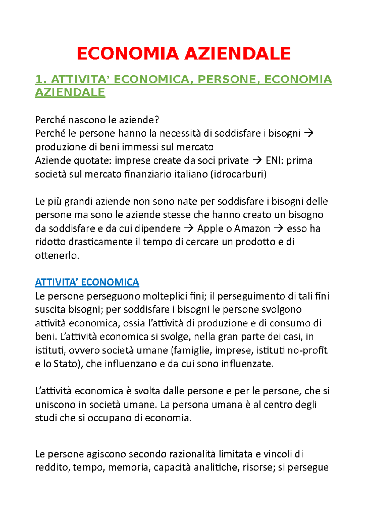 Economia Aziendale- Appunti - ECONOMIA AZIENDALE 1. ATTIVITA ...