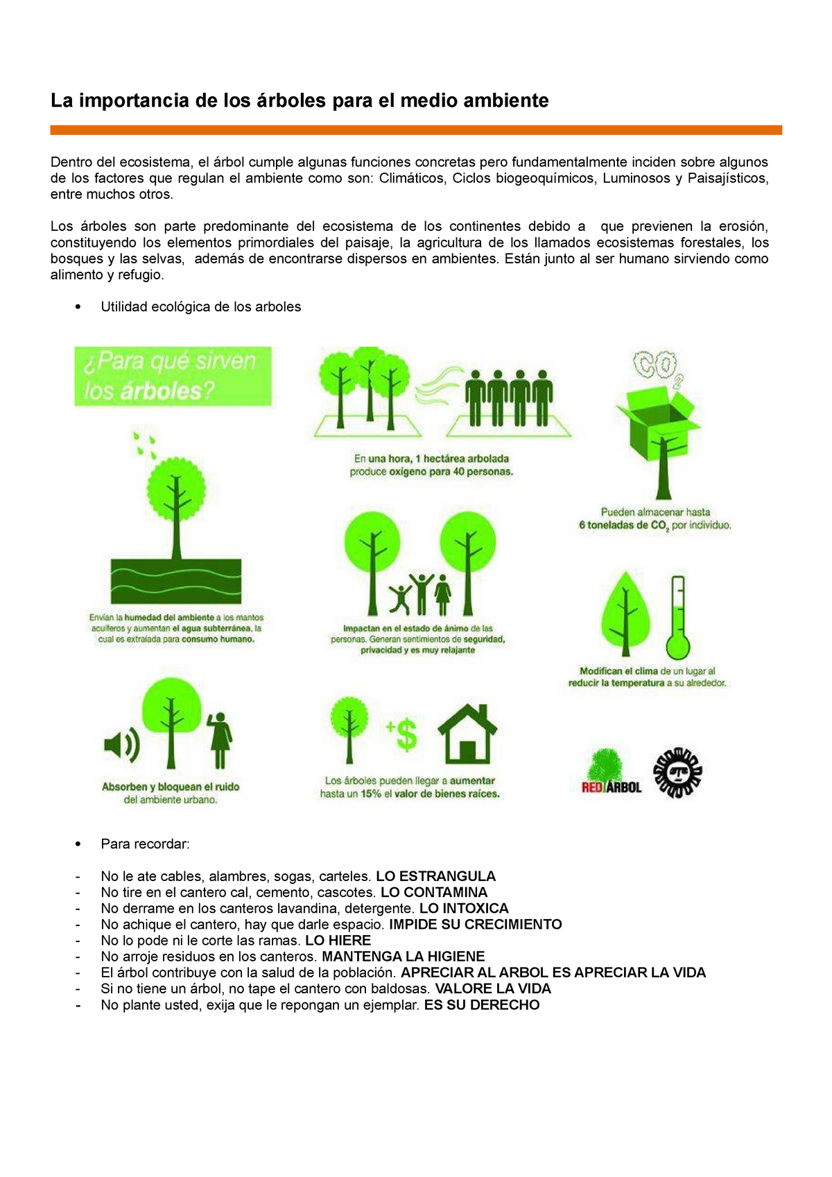 2 la importancia de los arboles para el medio ambiente - La importancia de  los árboles para el medio - Studocu