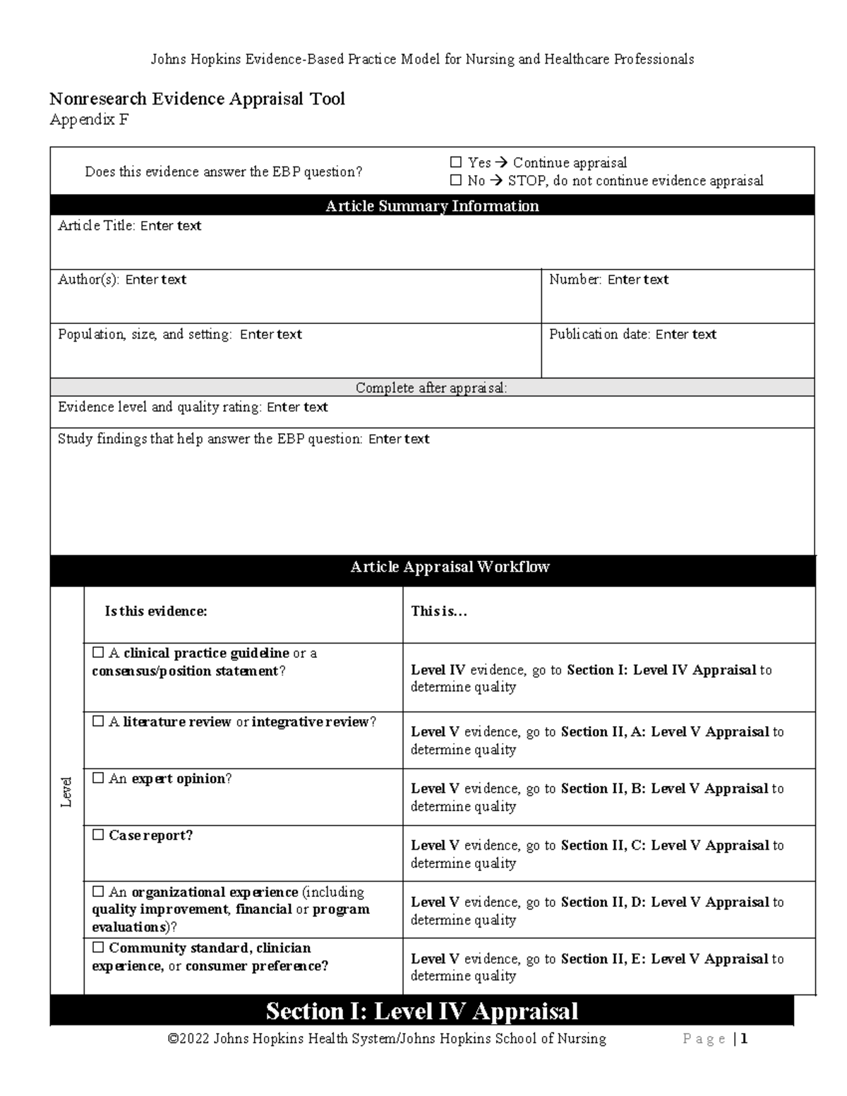 Appendix F 2022 Final DV - Nonresearch Evidence Appraisal Tool Appendix ...