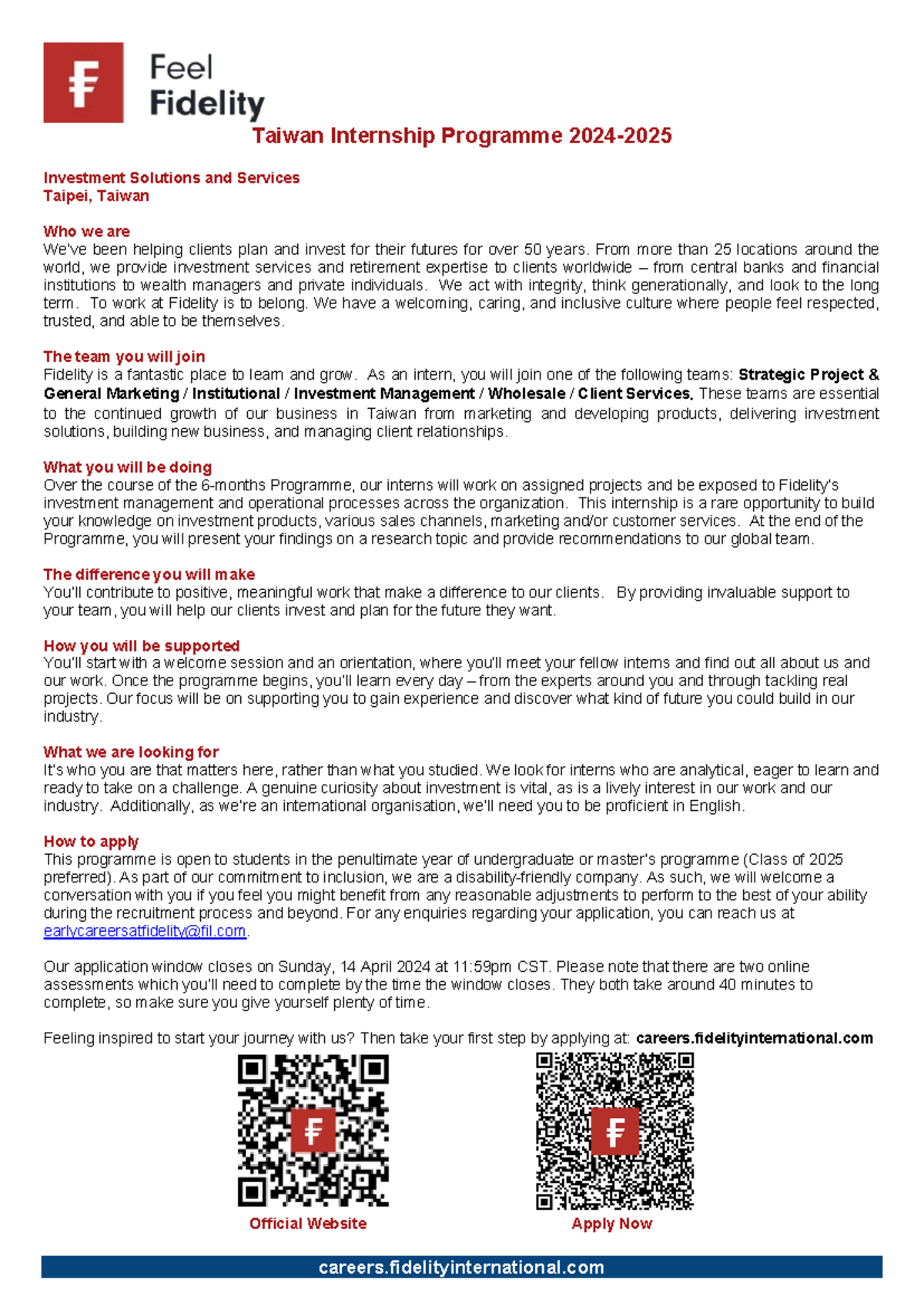 JD - Taiwan Internship Programme 2024-2025 - careers ...