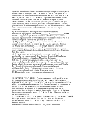 Modelo demanda aseguradora - a).- Por el cumplimiento forzoso del contrato  de seguros amparado bajo - Studocu