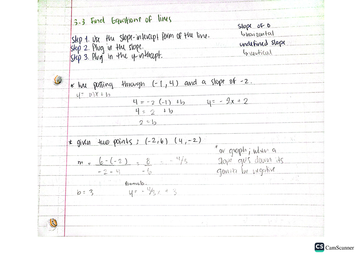 3.3 Find Equations of Lines - MAT1033 - CamScanner CamScanner - Studocu