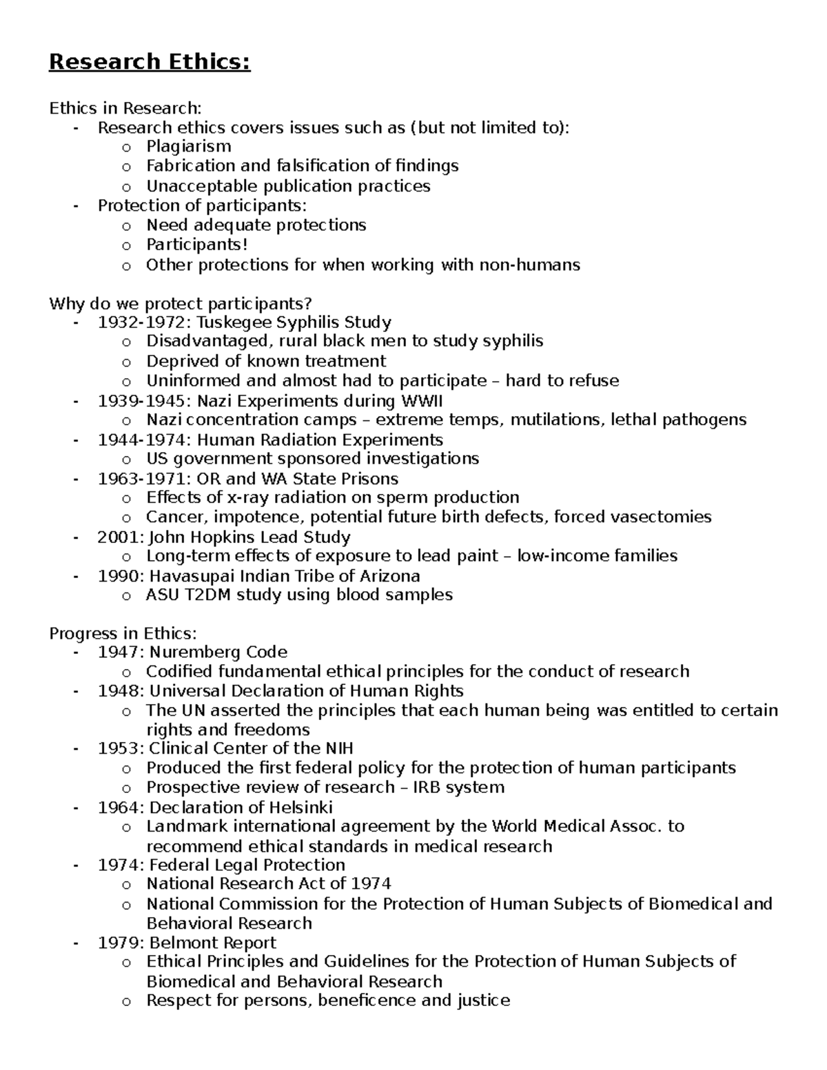 EXSC 455 Research Ethics Notes - Research Ethics: Ethics In Research ...