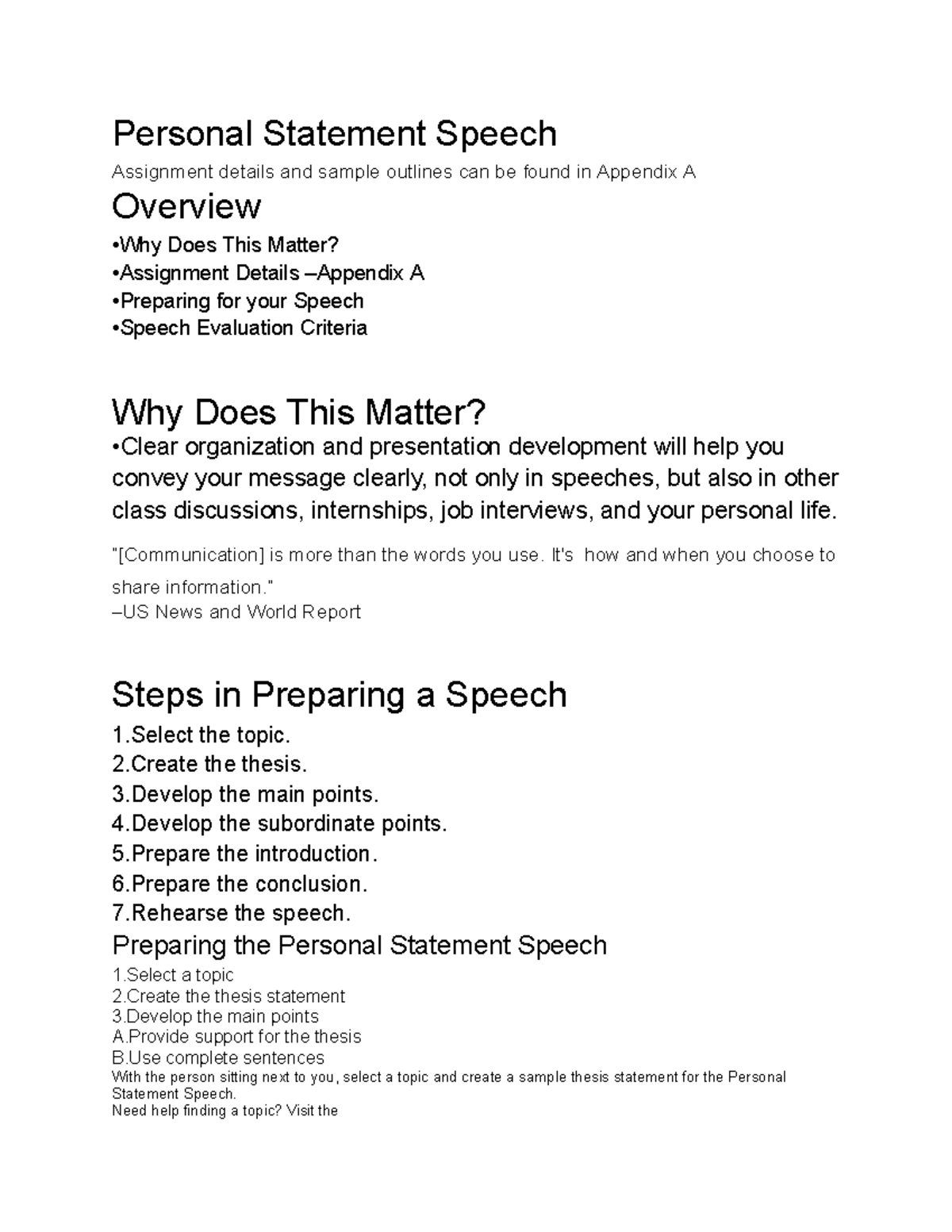 personal statement speech topics