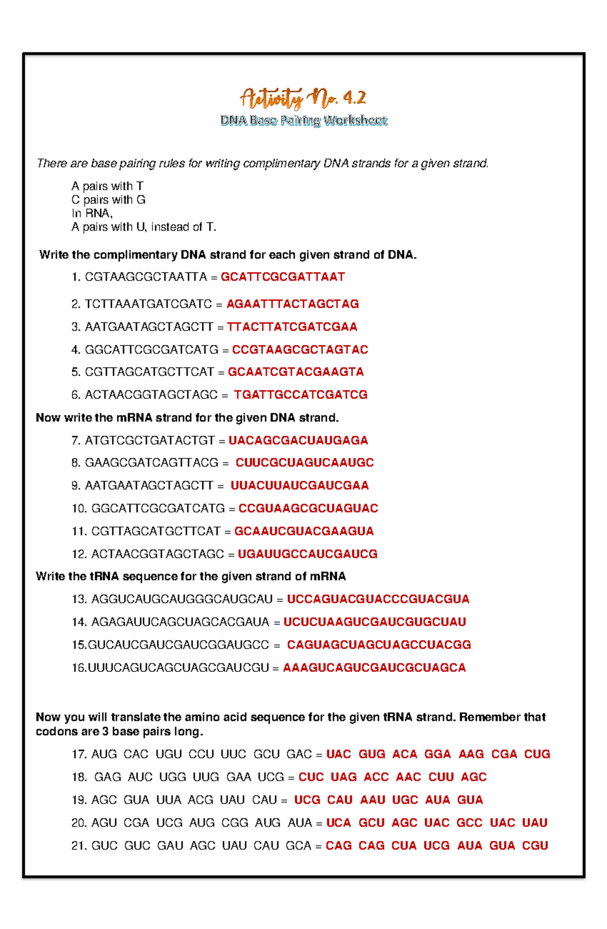 What Are The Pairing Rules For Dna