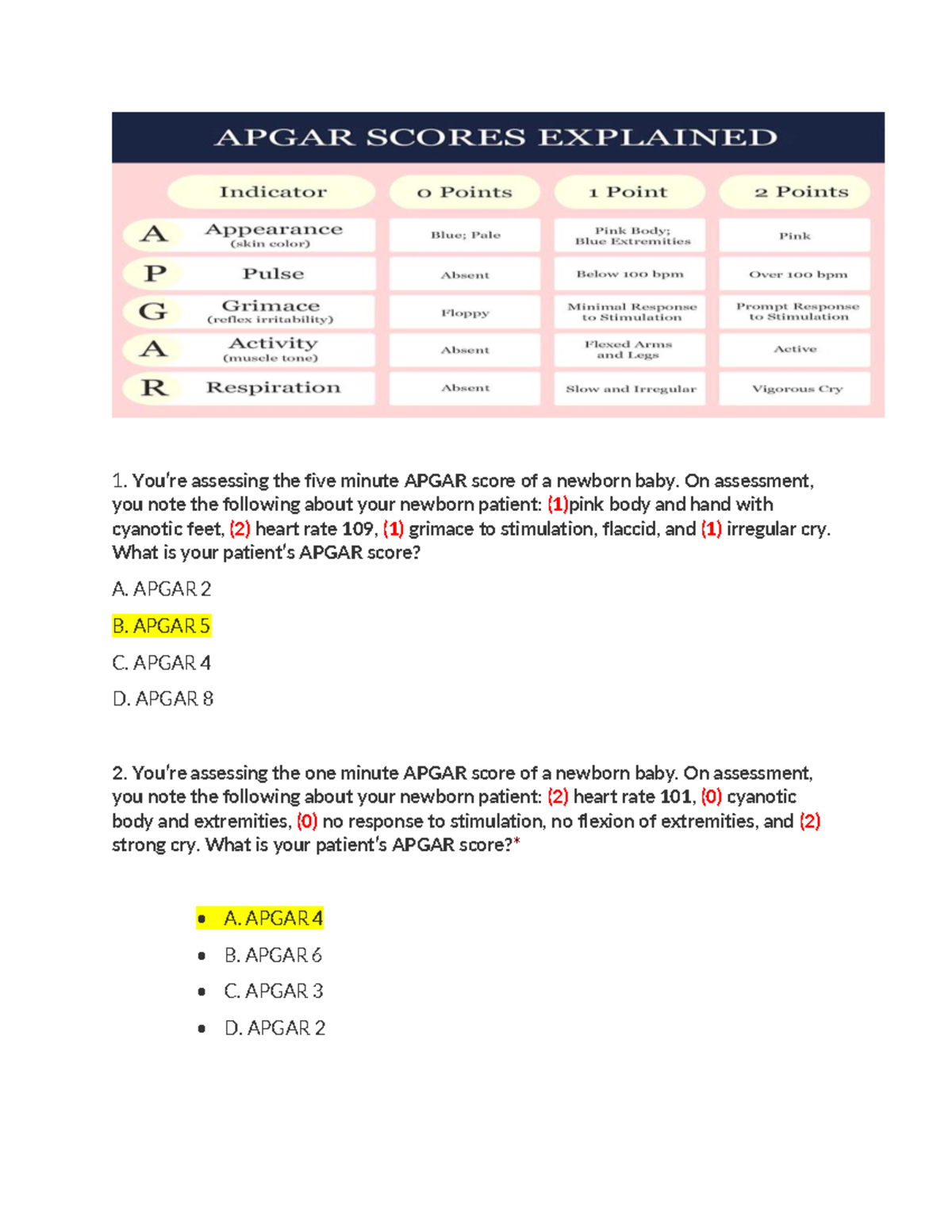 Apgar and VEAL CHOP answers-1 - You’re assessing the five minute APGAR ...