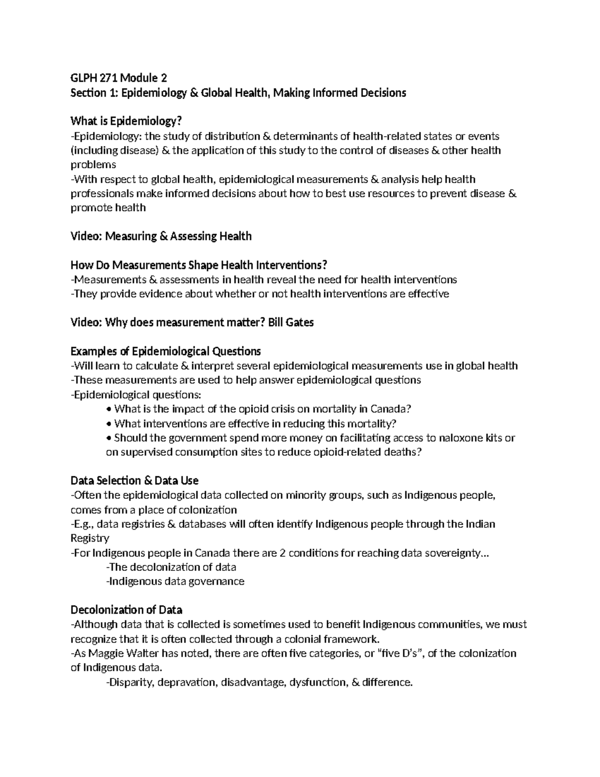 GLPH 271 Module 2 - GLPH 271 Module 2 Section 1: Epidemiology & Global ...