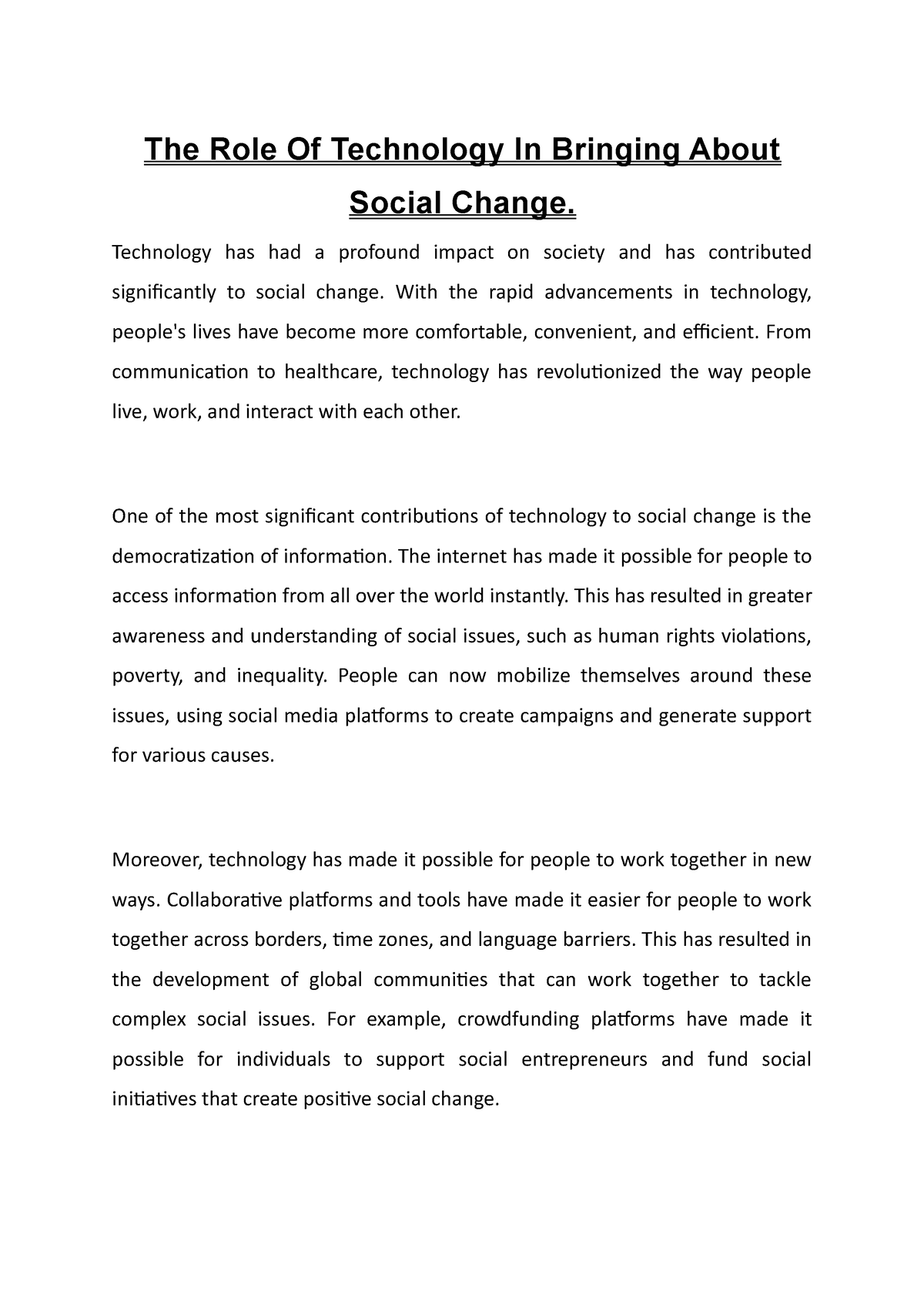 essay about how ict help in social change